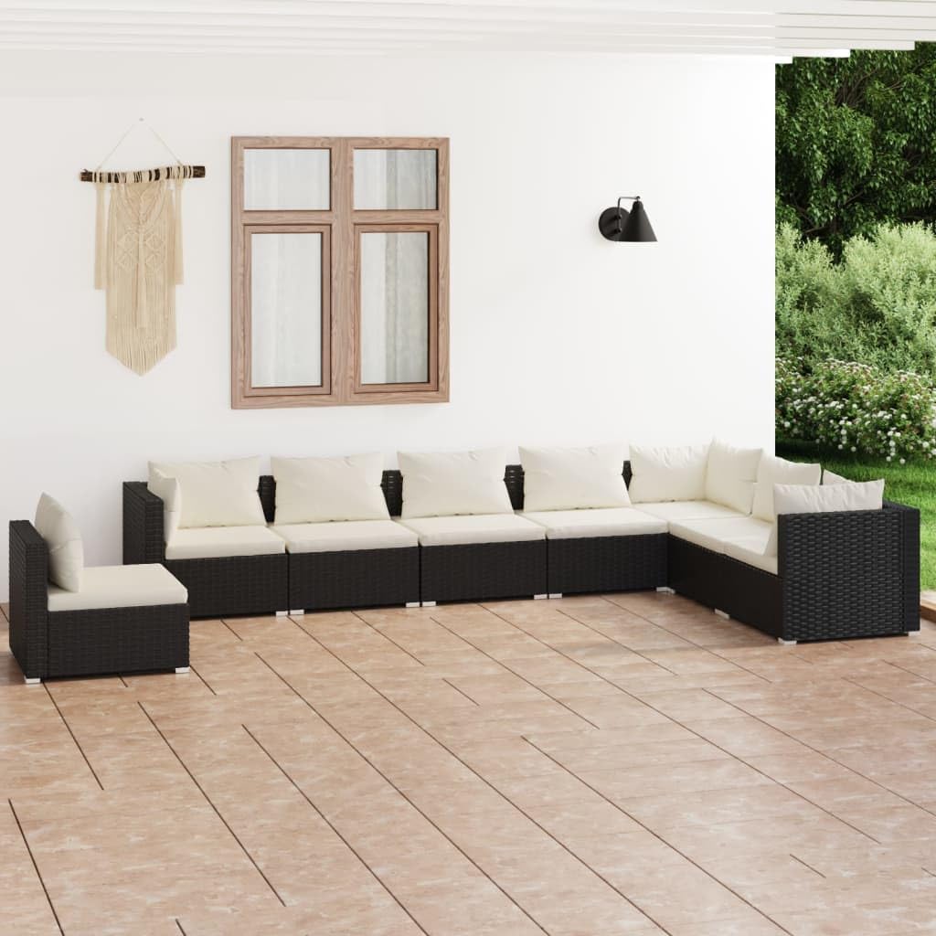 8-Piece Patio Lounge Set with Cushions - Outdoor Garden Furniture for Lawn, Yard, Terrace & Balcony - Black Poly Rattan Sofa Seating Set - Perfect for Relaxing, Entertaining & Outdoor Gatherings