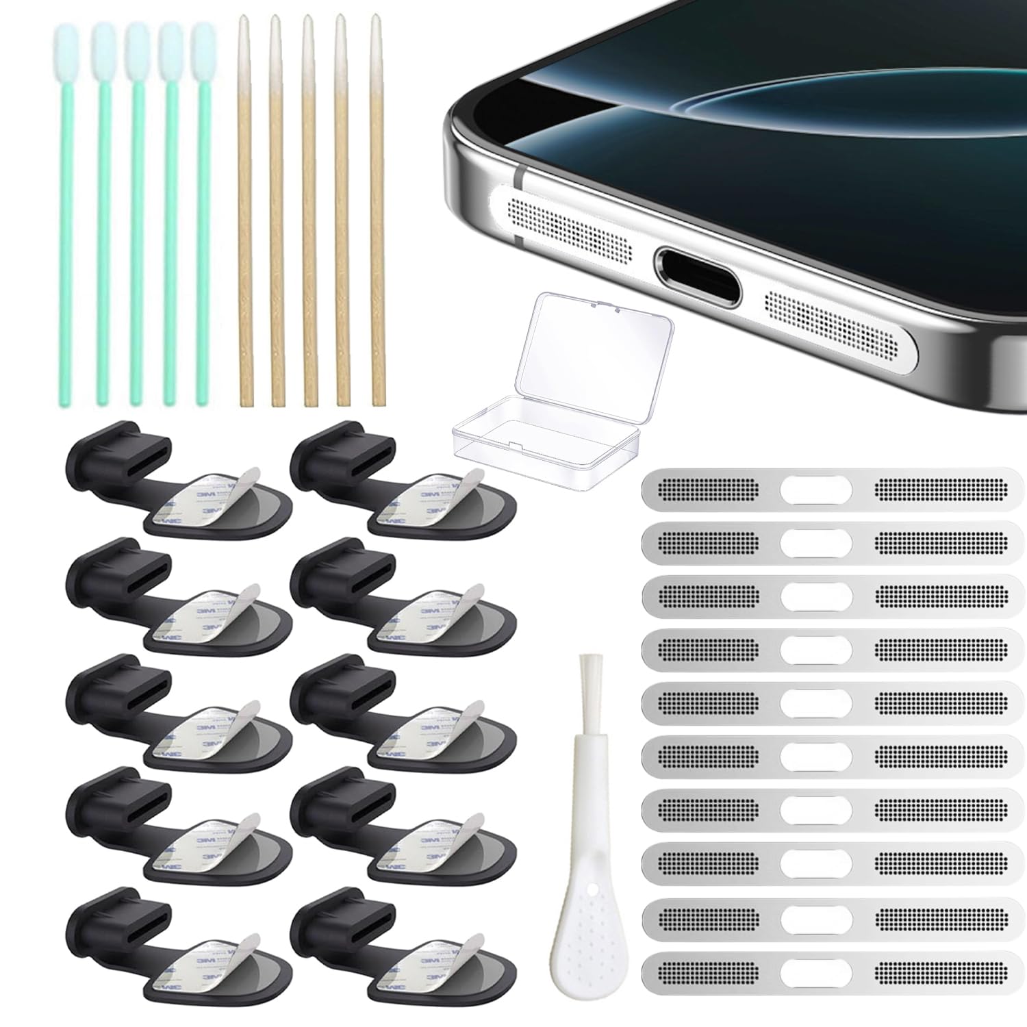 (10-Pack) USB C Dust Plugs for iPhone 16/16 Plus/16 Pro/16 Pro Max/iPhone 15 Series - Type C Charging Port Protector & Speaker Cover - Silver | Perfect for Travel, Gym & Daily Phone Protection