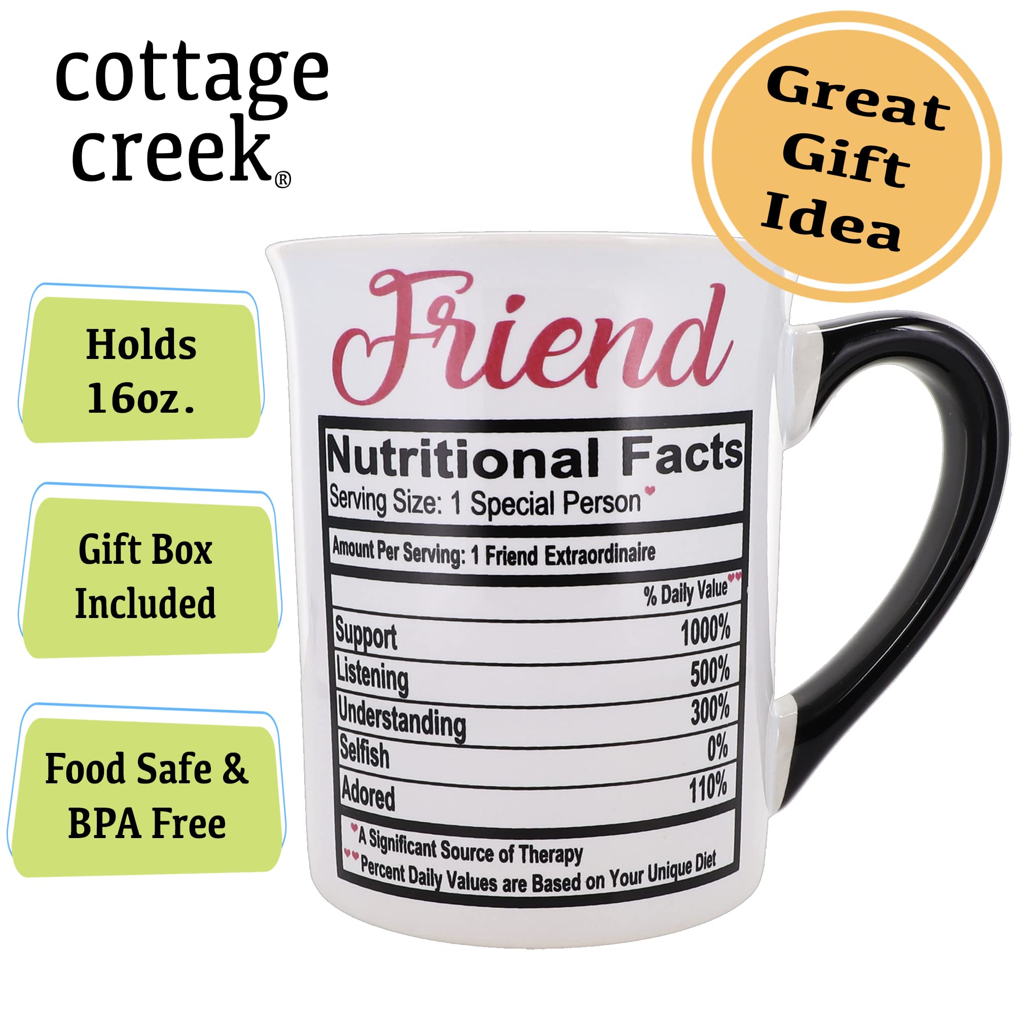 Cottage Creek 16oz Ceramic Best Friend Coffee Mug - Thoughtful Friend Gift for Birthdays, Holidays & Daily Coffee Rituals