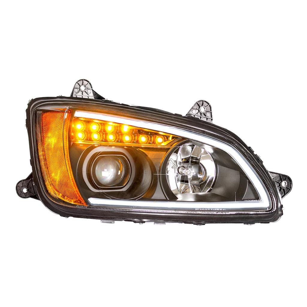 United Pacific 32782 Right Hand Black Projection Headlight Assembly - H7/HB3 High/Low Beam with Amber LED Turn Signal & White LED Position Light Bar | Perfect for Jeep Wrangler JK, Dodge Ram, Off-Road & Night Driving Upgrades