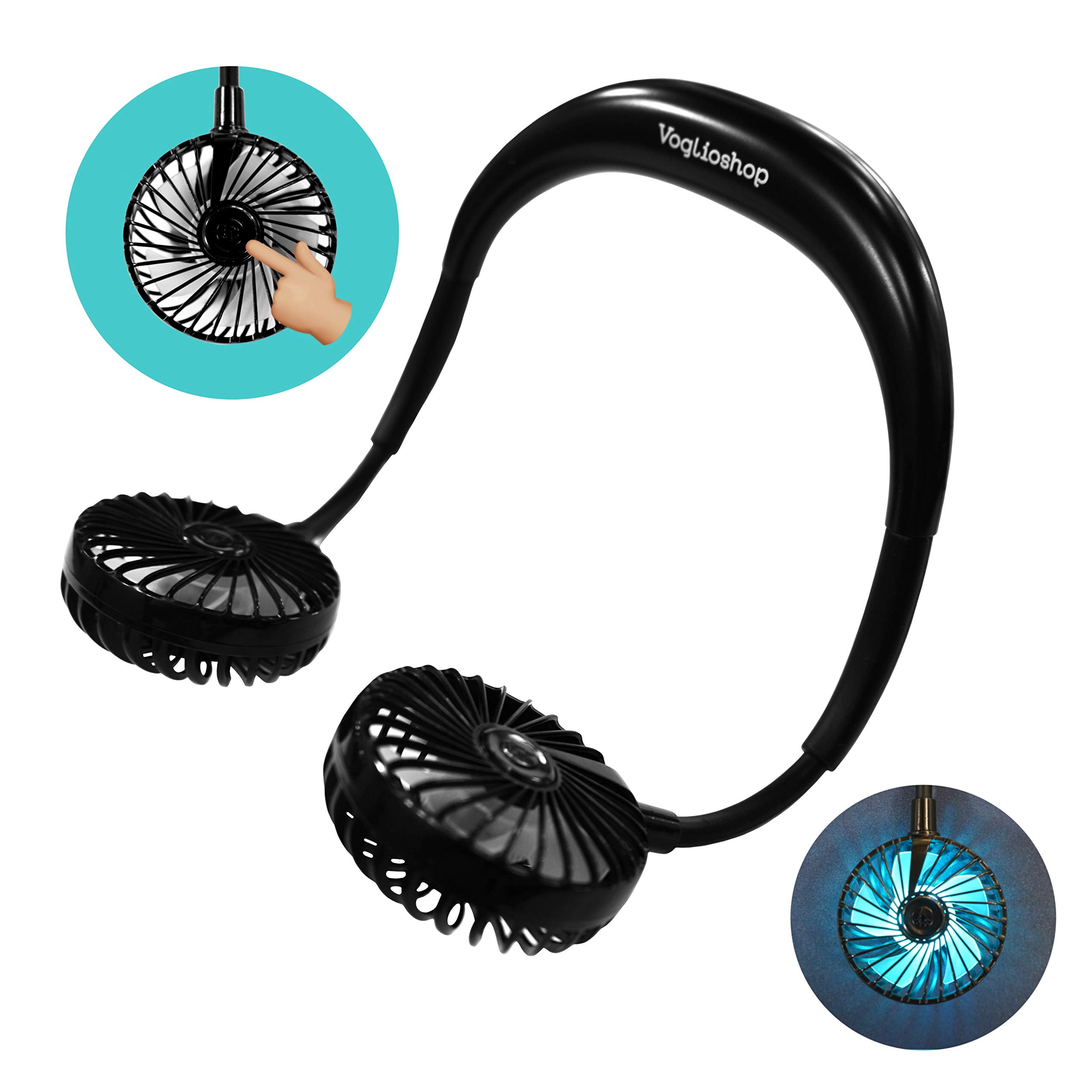 Portable Neck Fan with LED Lights - USB Rechargeable Personal Cooling Fan, 3 Speed Settings, Long-Lasting Battery - Perfect for Outdoor Activities, Gym, Office & Mask Wearers