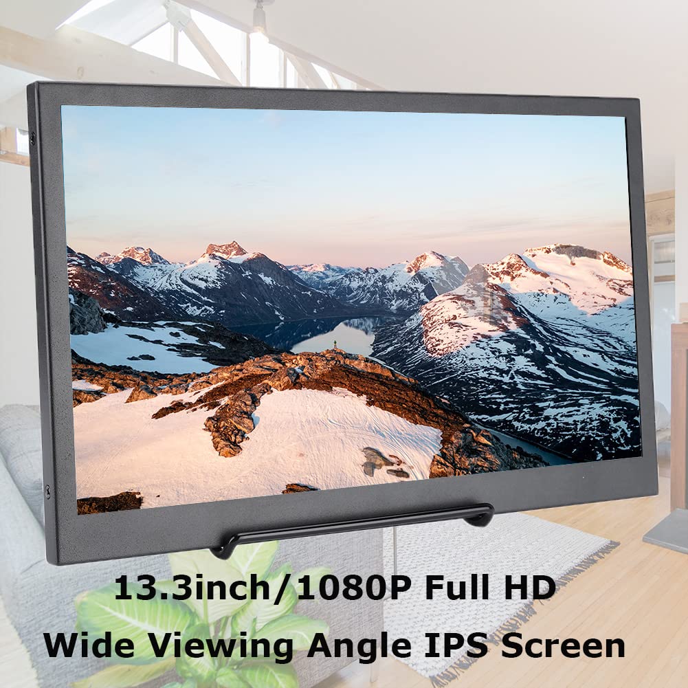 13.3 Inch Portable Monitor Full HD 1920x1080 HDR Gaming Display with Wide Viewing Angle & Built-in Speakers - Perfect for Laptop Extensions, Gaming, and Office Work