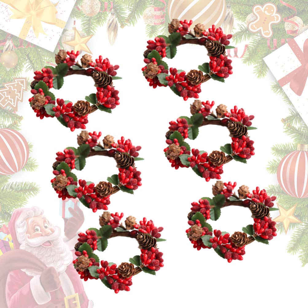 Amosfun 6Pcs Christmas Candle Rings - Tea Leaf Design Holiday Decorations for Table, Napkin Rings, Home Party, Halloween, Christmas & Wedding Decor - Perfect for Festive Centerpieces and Seasonal Celebrations