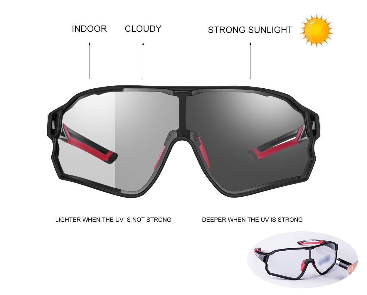 ROCKBROS Photochromic Cycling Sunglasses for Men - UV Protection Sports Bike Glasses for Outdoor Activities, Running & Cycling