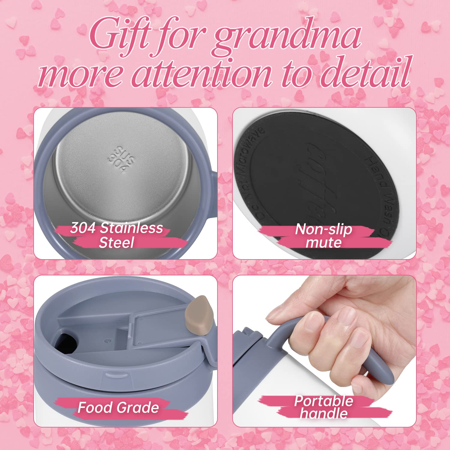 **Insulated Travel Tea & Coffee Mug with Handle and Lid - Perfect Gift for Grandma, Women, Birthday, Christmas & Mother's Day - Ideal for Home, Office & Travel**