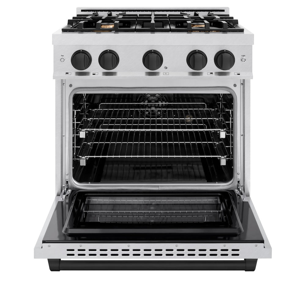ZLINE Autograph Edition 30-inch 4.2 cu. ft. Dual Fuel Range with 4-Burner Gas Cooktop & Convection Oven - Satin Stainless Steel with Matte Black Accents (HDRSZ 30 MB) - Perfect for Gourmet Cooking & Modern Kitchens
