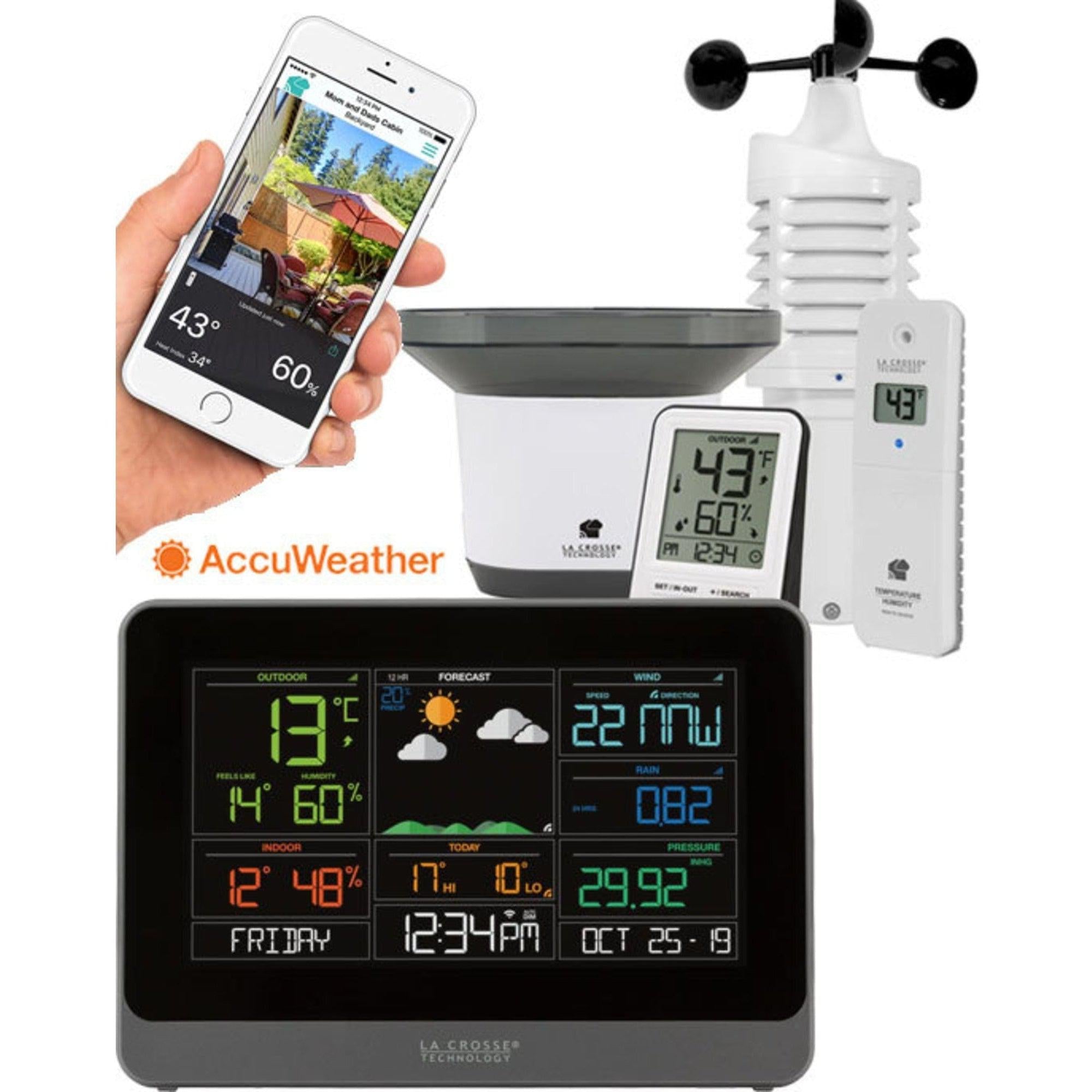 La Crosse Personal WiFi Weather Station with AccuWeather - Accurate Indoor Outdoor Temperature Humidity Monitor for Home, Garden & Travel - Real-Time Weather Alerts & Forecasts