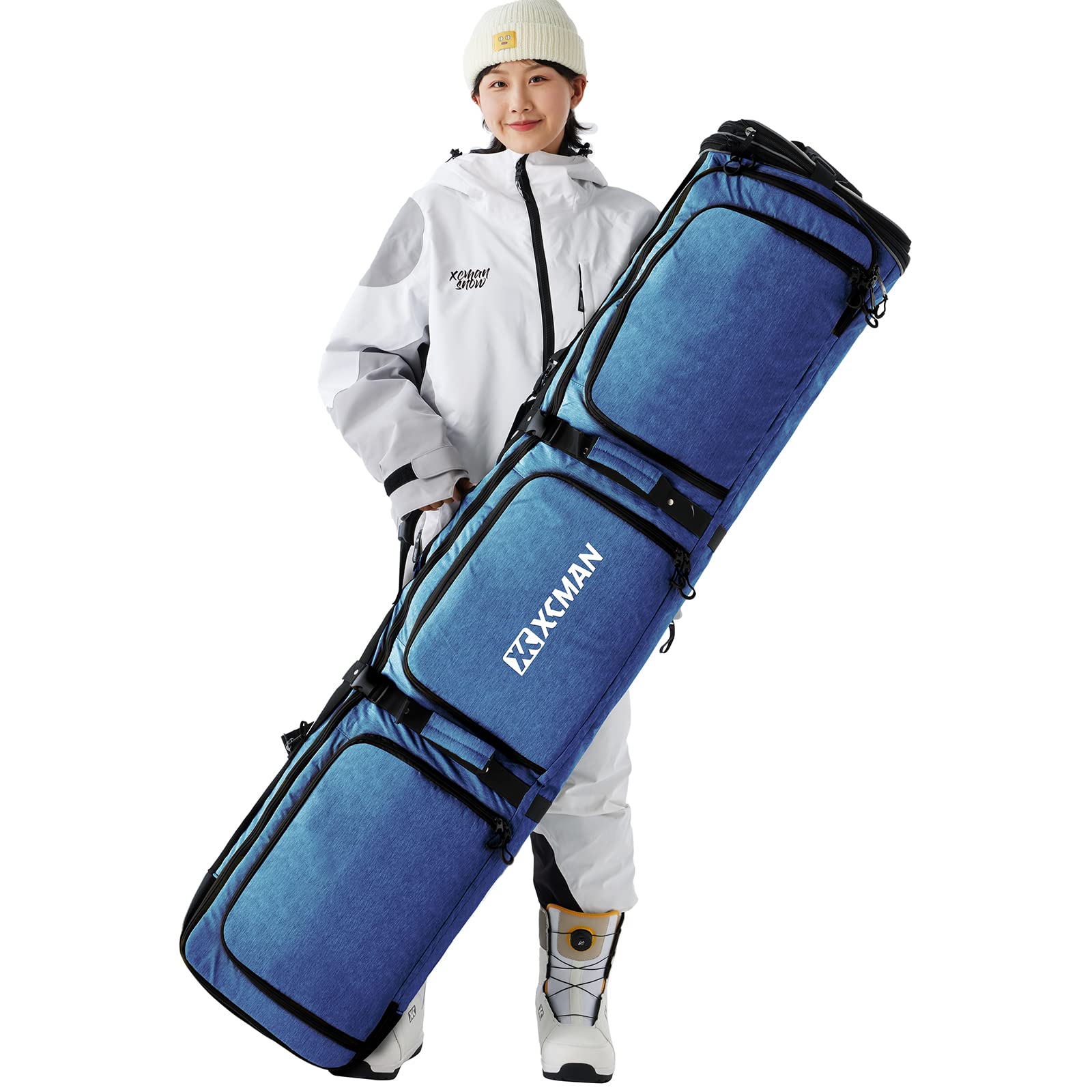 XCMAN Expandable Padded Snowboard Bag for Air Travel - Adjustable Ski Bag (63-75 Inches) - Perfect for Snowboarding Trips & Winter Sports Equipment Protection