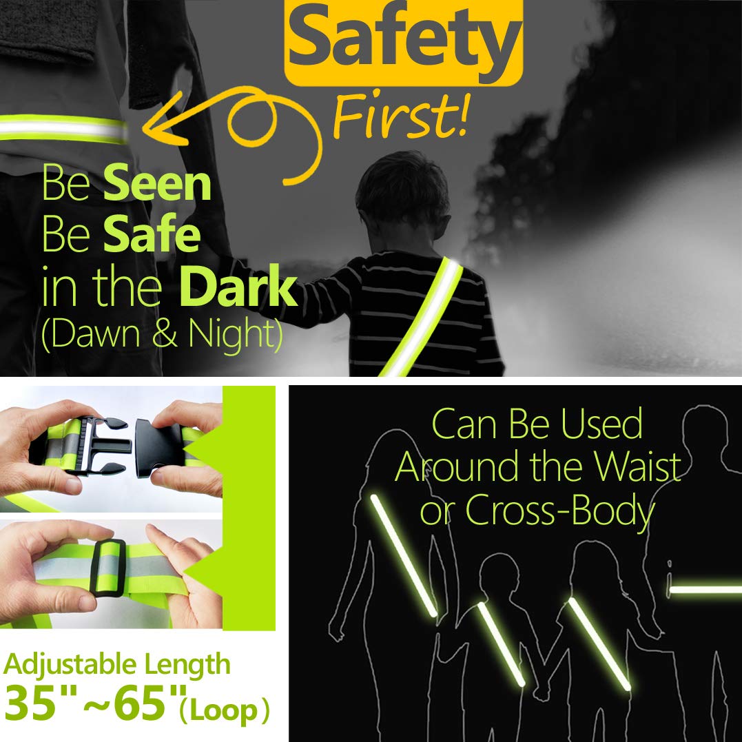 High Visibility Reflective Safety Sash for Night Running, Walking & Cycling - Adjustable Reflective Belt Replacement for Safety Vests - Perfect for Jogging, Dog Walking & Outdoor Night Activities