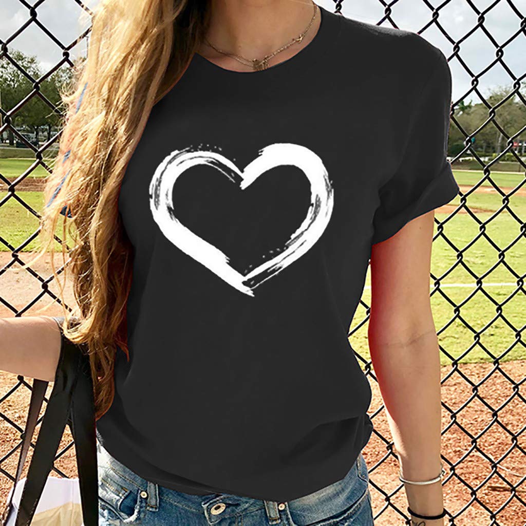 Women's Love Heart Graphic Tee - Short Sleeve Regular Fit T-Shirt Top | Cute Funny Gift Idea for Valentine's Day, Anniversary & Casual Wear 2023