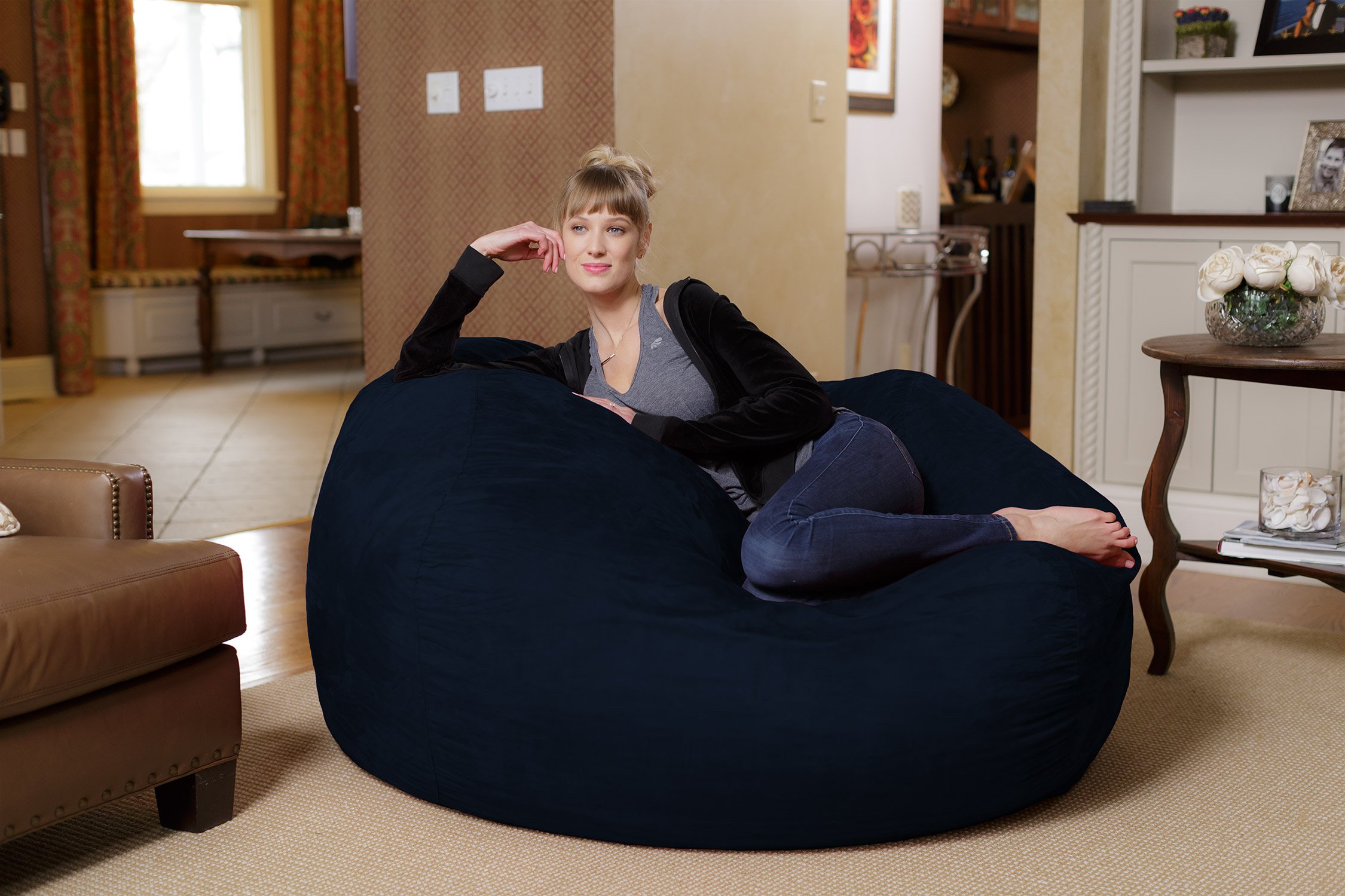Chill Sack - 5-Foot Navy Blue Bean Bag Chair Lounger for Adults & Teens | Ultra Soft Microsuede | Perfect for Living Room, Game Room, Dorm & Relaxation