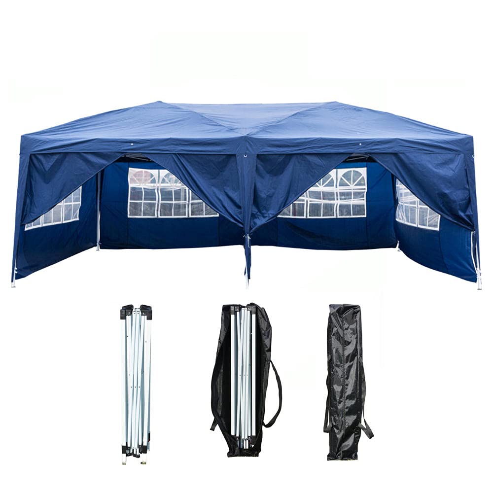 10x20 Pop Up Canopy Tent - Lightweight Folding Gazebo with 6 Removable Zippered Sidewalls & Mosquito Netting for Outdoor Parties, Camping, Beach, and Backyard Events