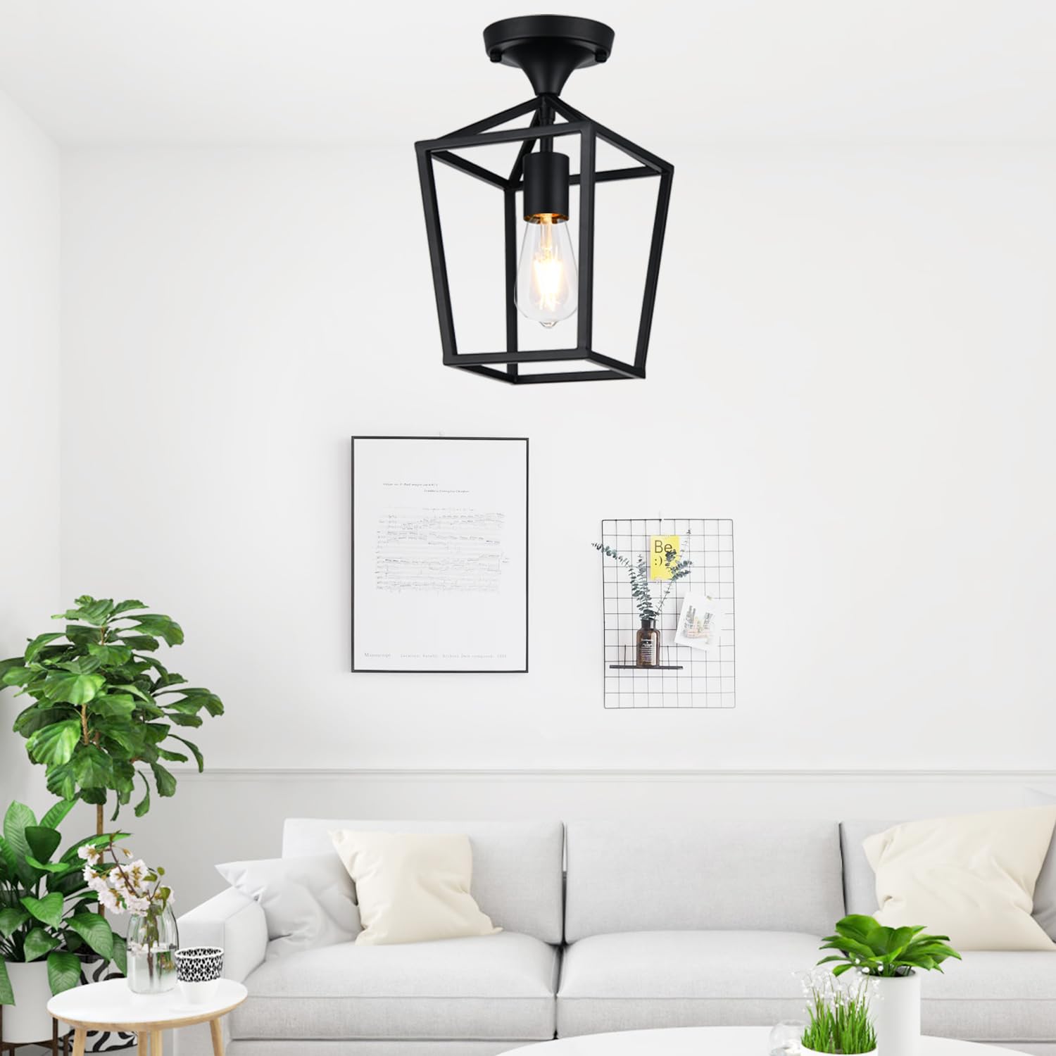 Upgraded Black Industrial Semi Flush Mount Ceiling Light - Farmhouse Style Lighting Fixture for Entryway, Porch, Hallway, Stairway, Garage, Living Room, Dining Room & Balcony | Durable & Stylish Home Decor Lighting Solution