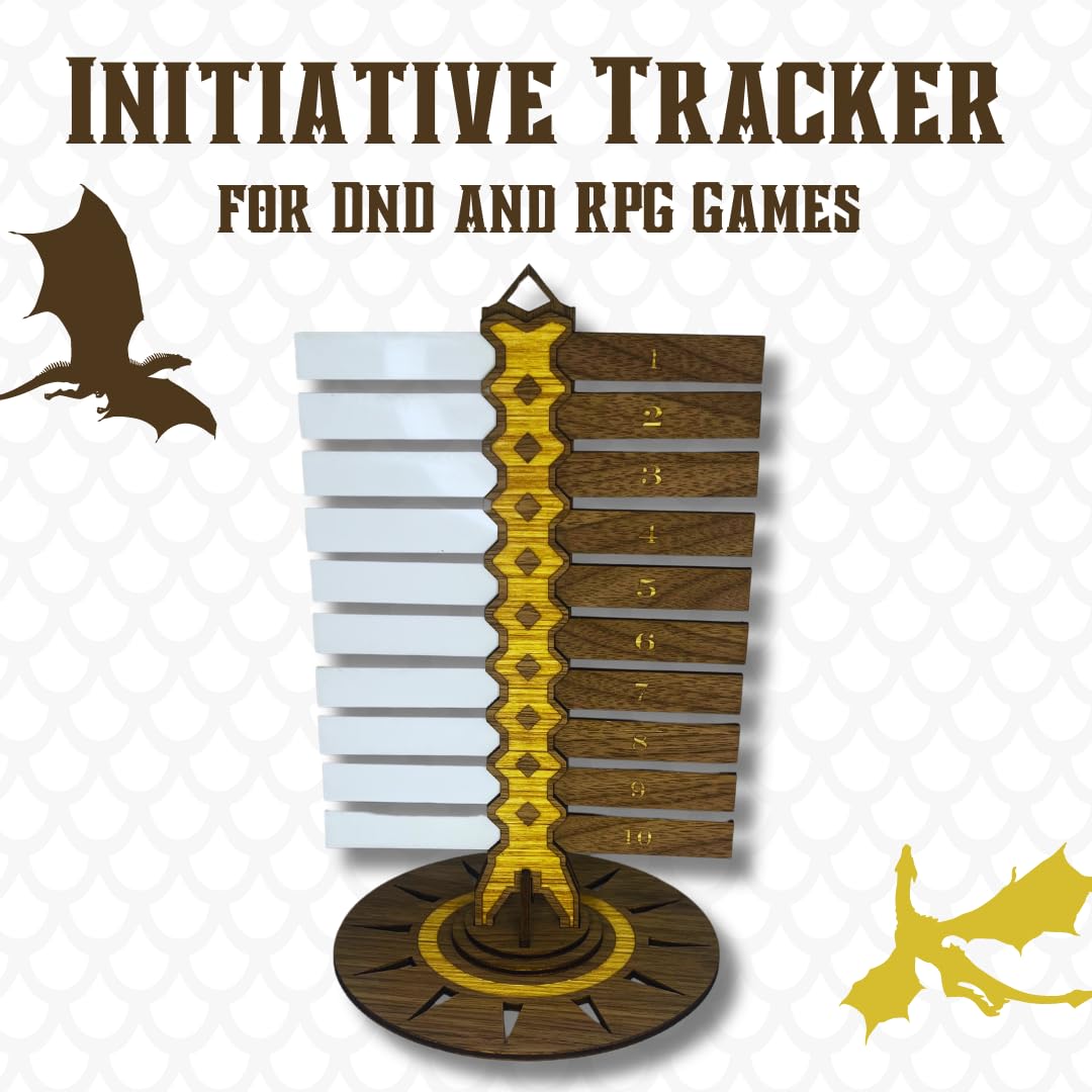 DND Dungeons & Dragons Initiative Tracker | Wooden Laser-Cut RPG Turn Counter with 20 Tabs | Tabletop Game Accessory for Combat Tracking | Made in USA | Perfect for D&D 5e Campaigns and RPG Sessions