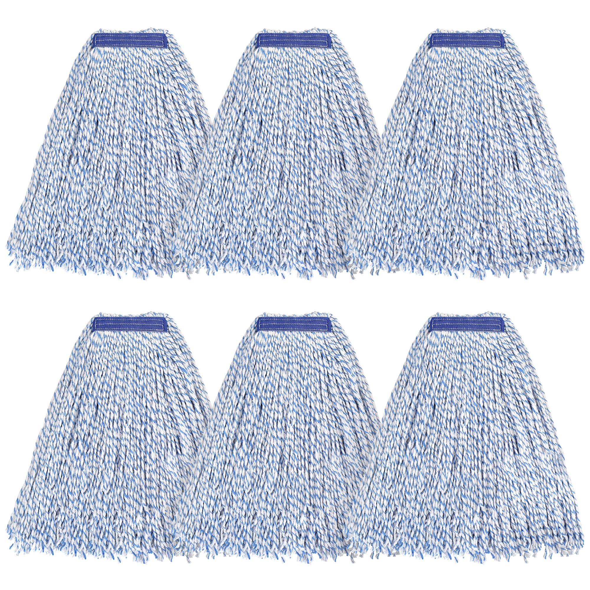 MATTHEW CLEANING Heavy Duty 1.25'' Universal Cotton Wet Mop Head Refill Pack of 6 - Looped-Open Design for Indoor and Outdoor Use, Ideal for Grease Stain Removal and Commercial Floor Cleaning in Kitchens, Garages, and Warehouses