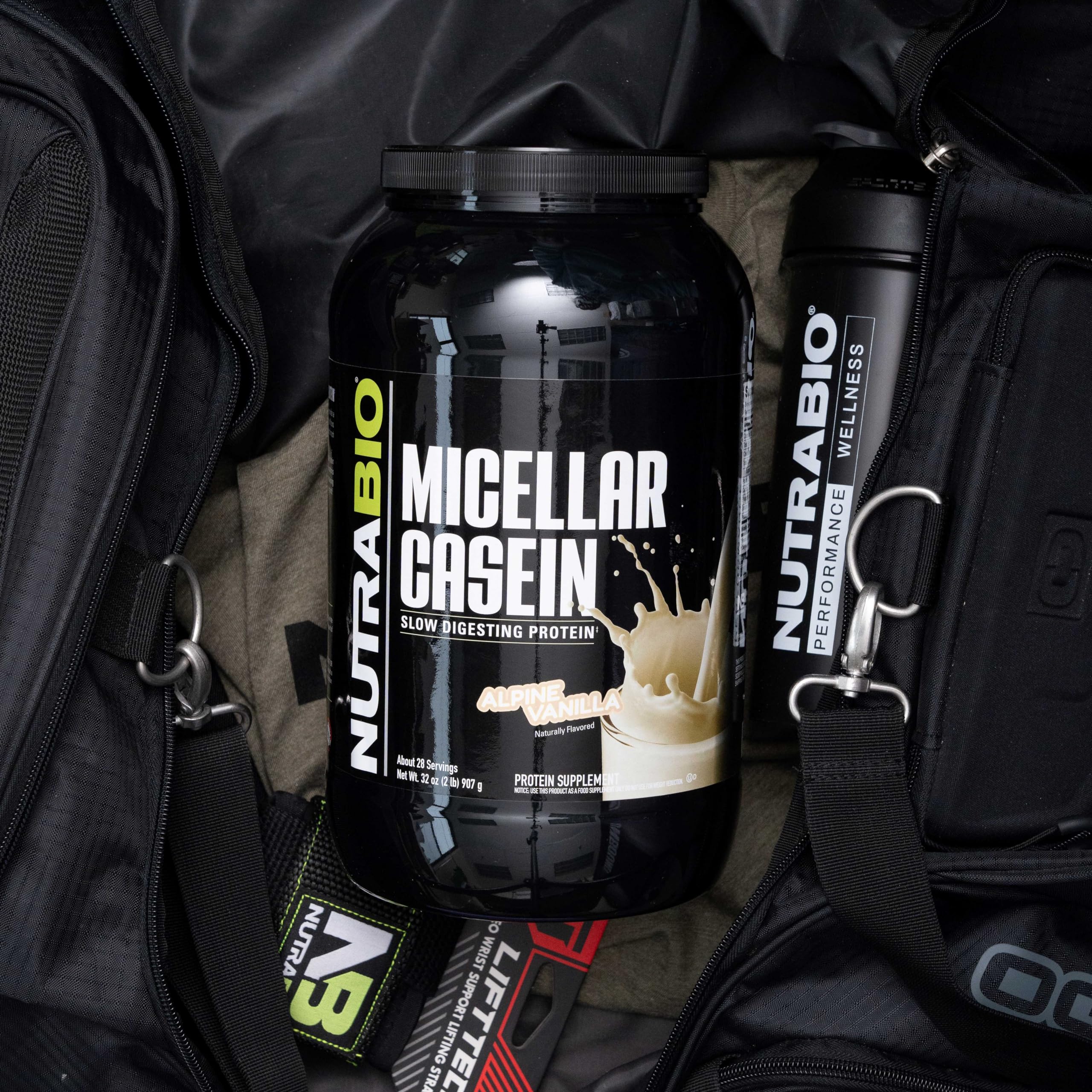 NutraBio Micellar Casein Protein Powder - Slow Digesting Muscle Growth Supplement with Essential Amino Acids - Non-GMO, Gluten & Soy Free - 2 lbs Vanilla Flavor for Post-Workout Recovery & Overnight Muscle Repair