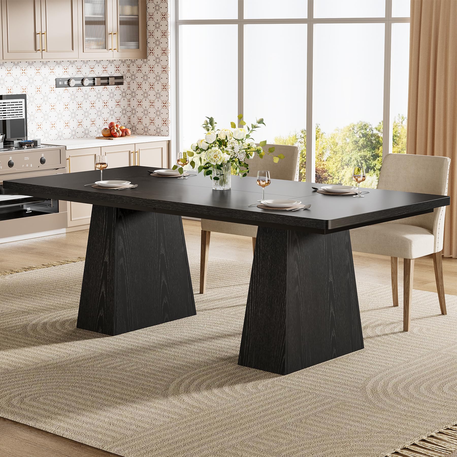 Tribesigns 63-Inch Modern Black Rectangular Dining Table with Sturdy Tapered Legs, Large Tabletop for 4-6 People, Perfect for Dining Room, Kitchen, Living Room, and Home Office