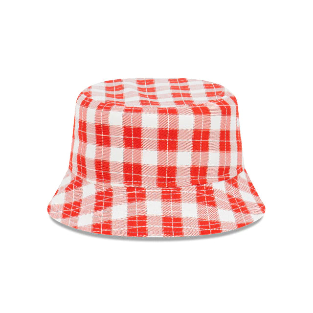 New Era LA Dodgers Plaid Scarlet Red & White Bucket Hat for Men & Women - Baseball Fan Gear, Outdoor Sun Protection, Sports Events & Casual Wear