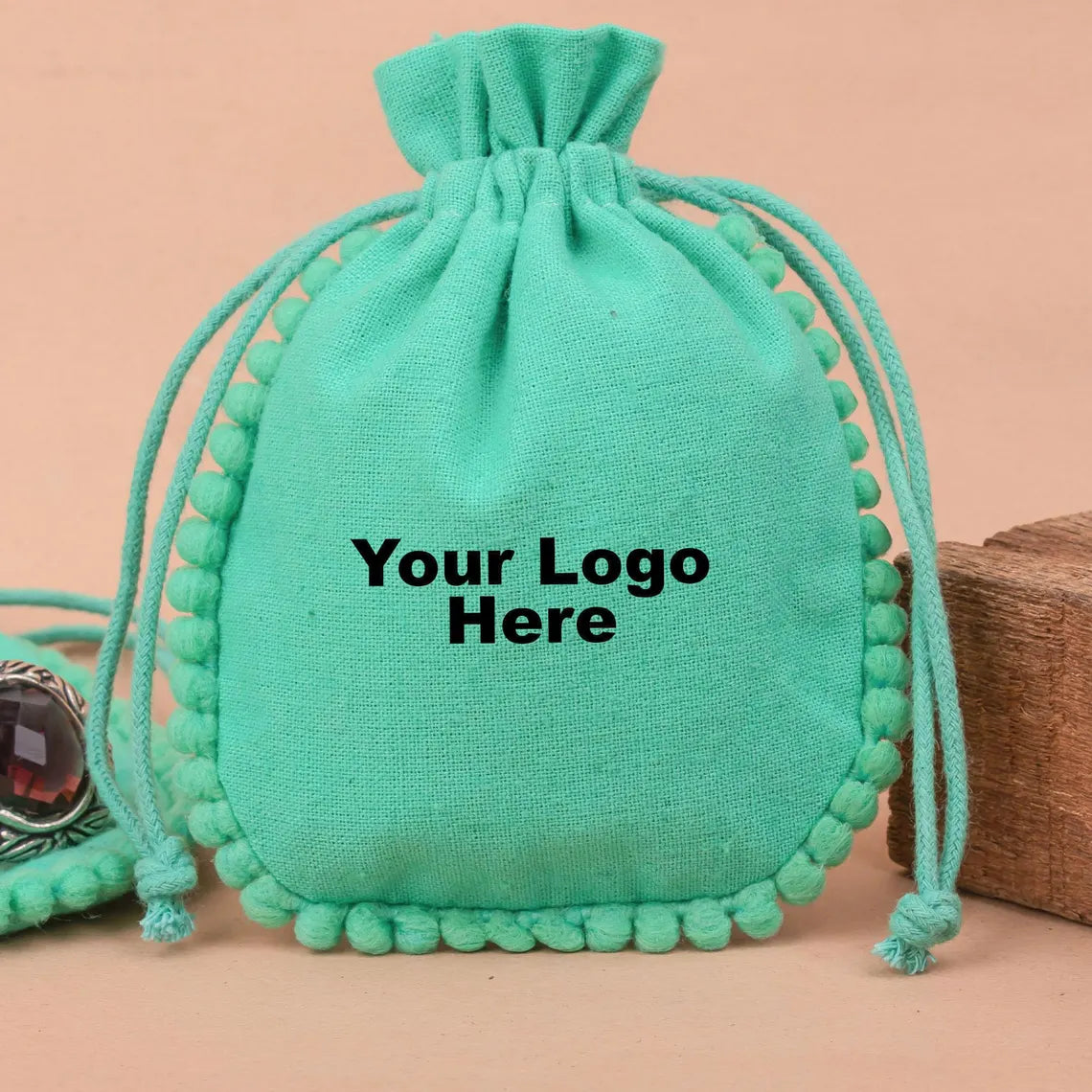 100 Vibrant Teal Designer Pouch with Soft Pom Poms - Perfect for Makeup, Jewelry & Travel Accessories Organization