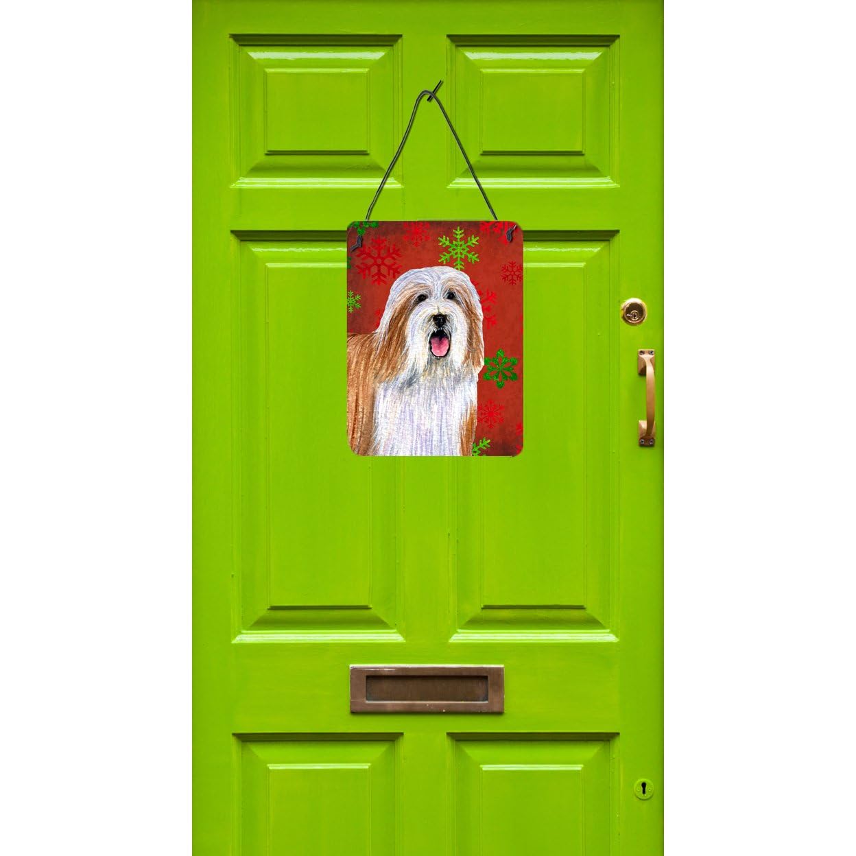 Caroline's Treasures Bearded Collie Christmas Metal Wall Sign - Red & Green Snowflake Holiday Decor for Kitchen, Bathroom, Front Door - Perfect for Festive Home & Office Decorations