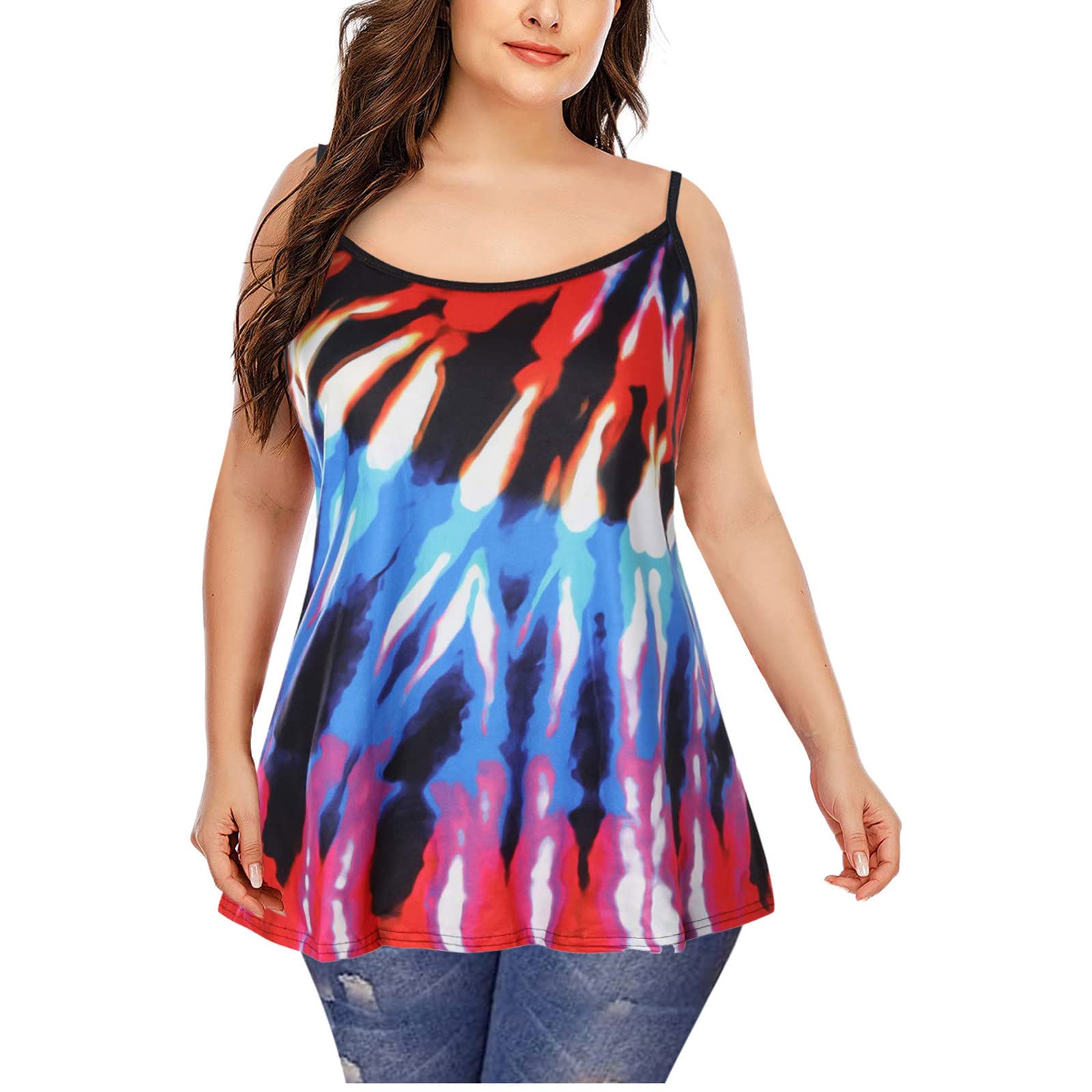 Maqorz Plus Size Tie Dye Tank Tops for Women - Summer Casual Wear