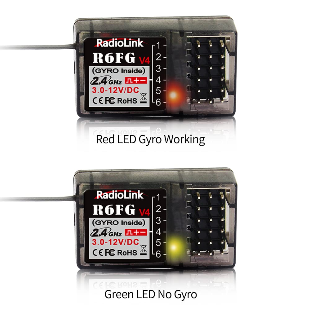 Radiolink RC4GS V3 2.4GHz 5-Channel RC Radio Transmitter with 2 R6FG Gyro Receivers - Remote Control System for Crawler, Truck, Car, and Boat - Perfect for Off-Road Racing, Drifting, and Water Sports
