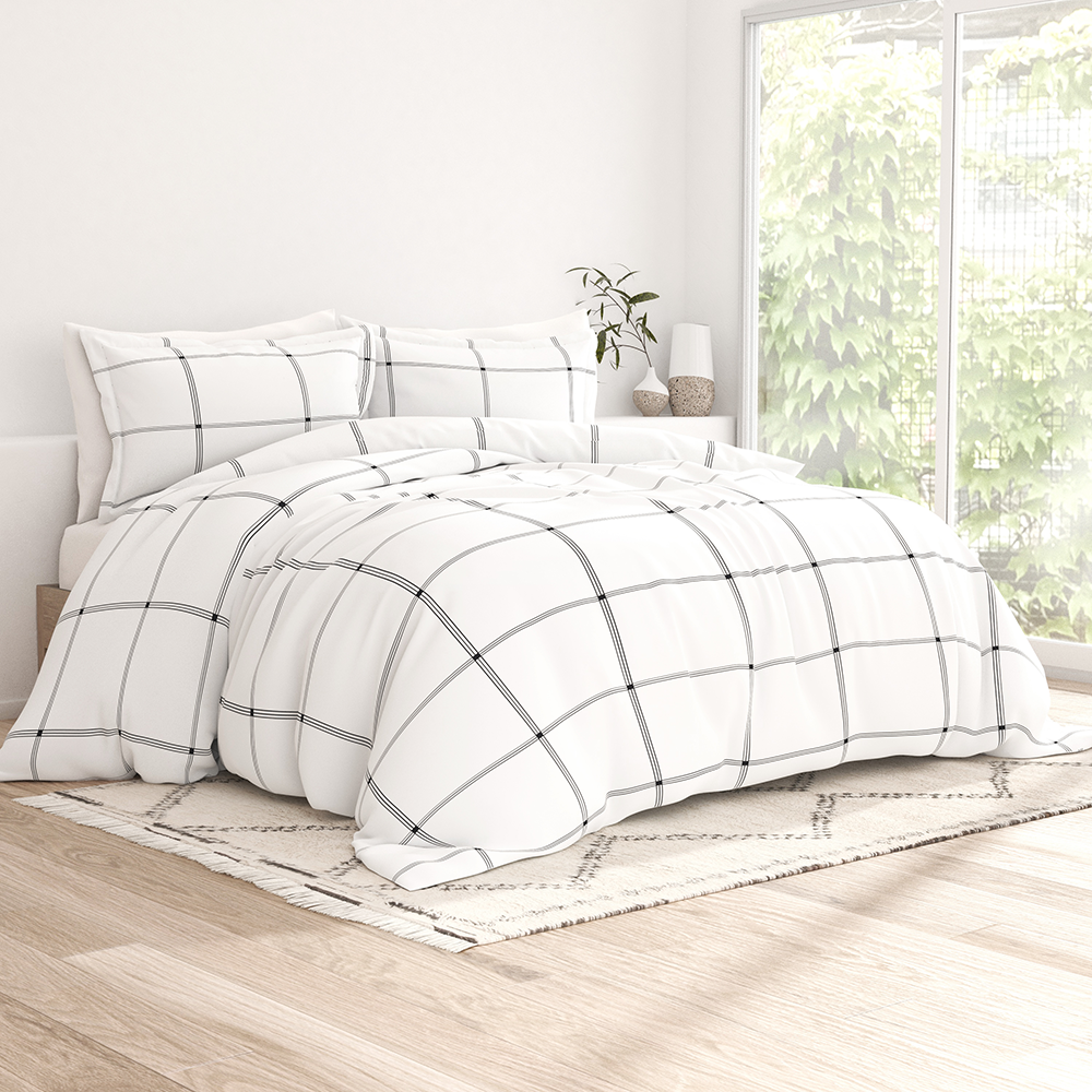 Stylish Grid Pattern 3-Piece Duvet Cover Set - Queen Size Bedding with Pillowcases - Perfect for Modern Bedrooms & Guest Rooms (Sale)