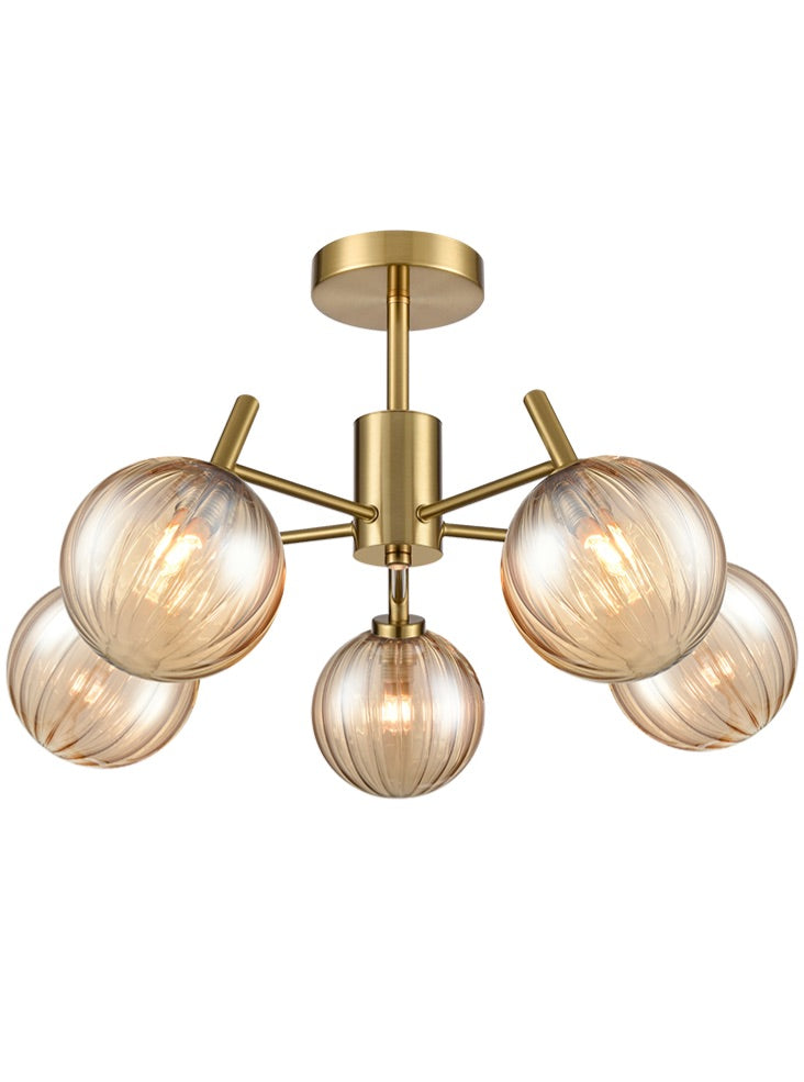Arlo 3/5 Light Semi Flush Mount Ceiling Light Fixture in Aged Brass - Perfect for Bedroom, Living Room & Dining Room Lighting