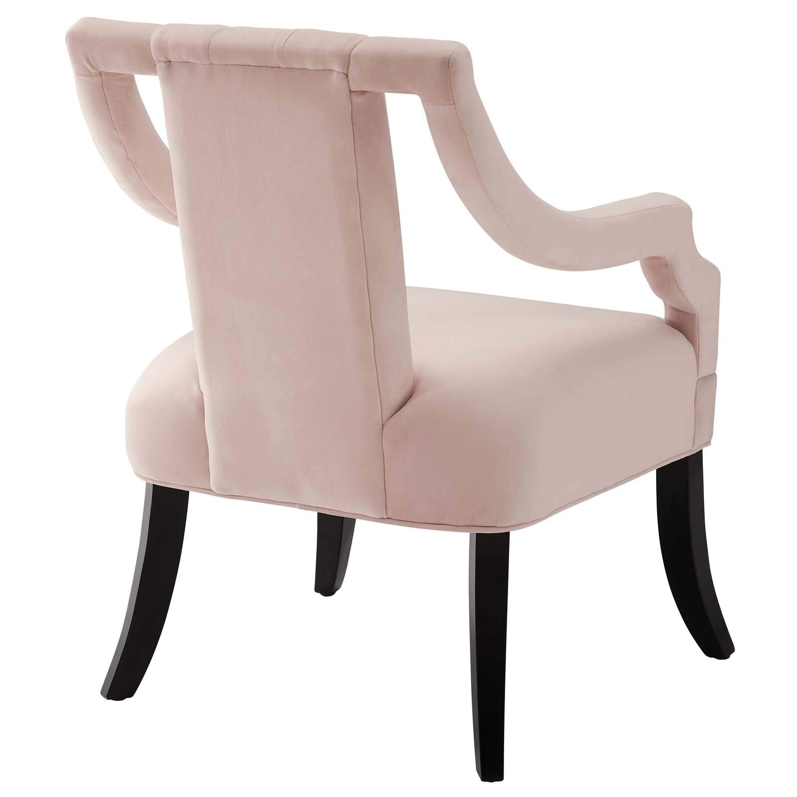 Modway Harken Channel Tufted Performance Velvet Accent Chair - Pink Velvet Upholstered Living Room Armchair with Button Tufting for Bedroom, Lounge & Home Decor