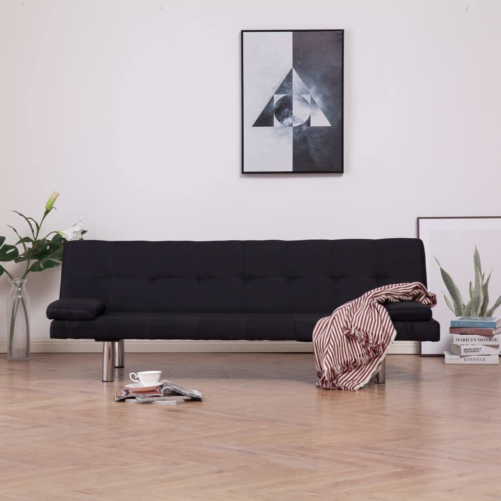 CHARMMA Convertible Sofa Bed with 2 Pillows - Black Fabric Upholstery, 19.5KG Weight - Perfect for Small Apartments, Guest Rooms & Home Offices