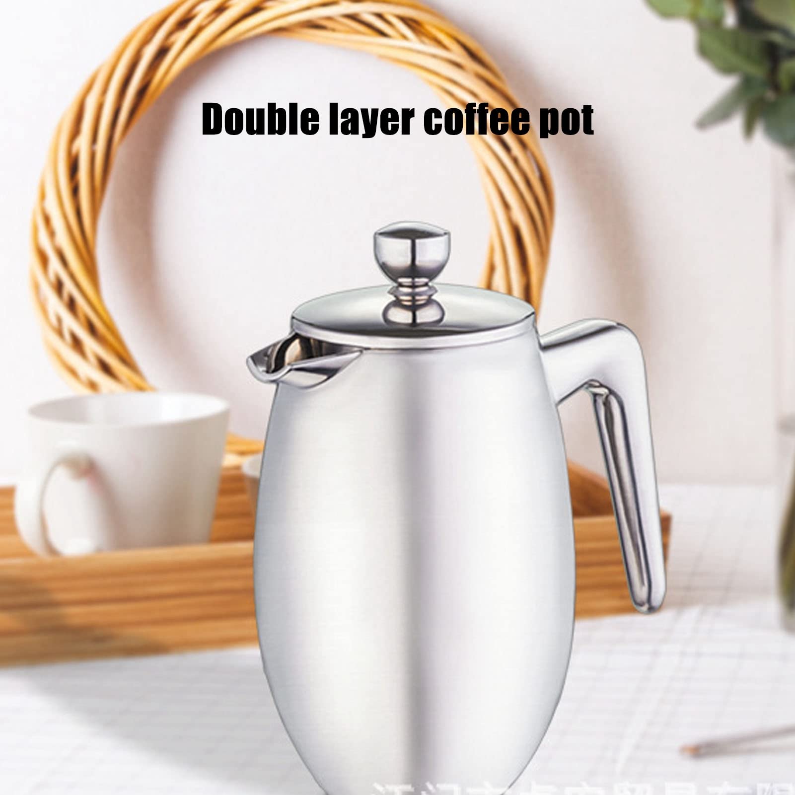 Premium 304 Stainless Steel French Press Coffee Maker - 11oz/350ml Insulated Coffee Press with Spoon, Heat-Resistant Borosilicate Glass for Hot & Cold Brew - Perfect for Camping, Travel, Office & Home Use