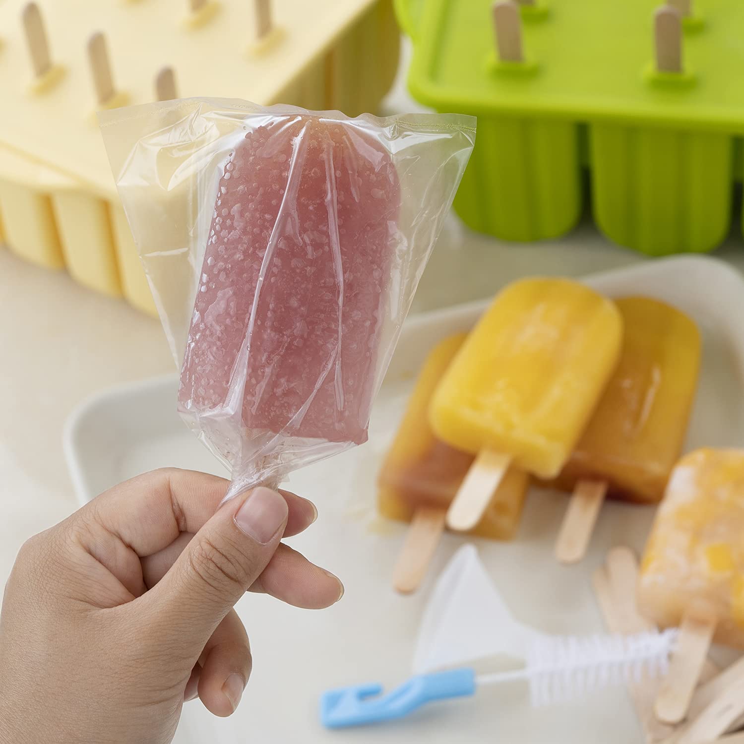 **MEETRUE 12-Piece Silicone Popsicle Molds - BPA-Free, Easy-Release Ice Pop Maker for Homemade Treats - Includes 50 Popsicle Sticks & Cleaning Brush - Perfect for Summer Snacks, Kids' Parties & Healthy Desserts**