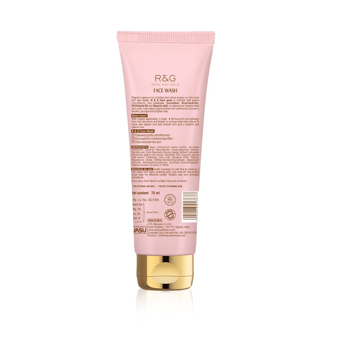 VASU R&G Face Wash 75ml - Gentle Exfoliating Cleanser for Brightening Skin | Removes Dead Skin Cells & Reduces Pigmentation | Reveals Healthier, Younger-Looking Complexion | Unisex Skincare | Perfect for Daily Use & Travel