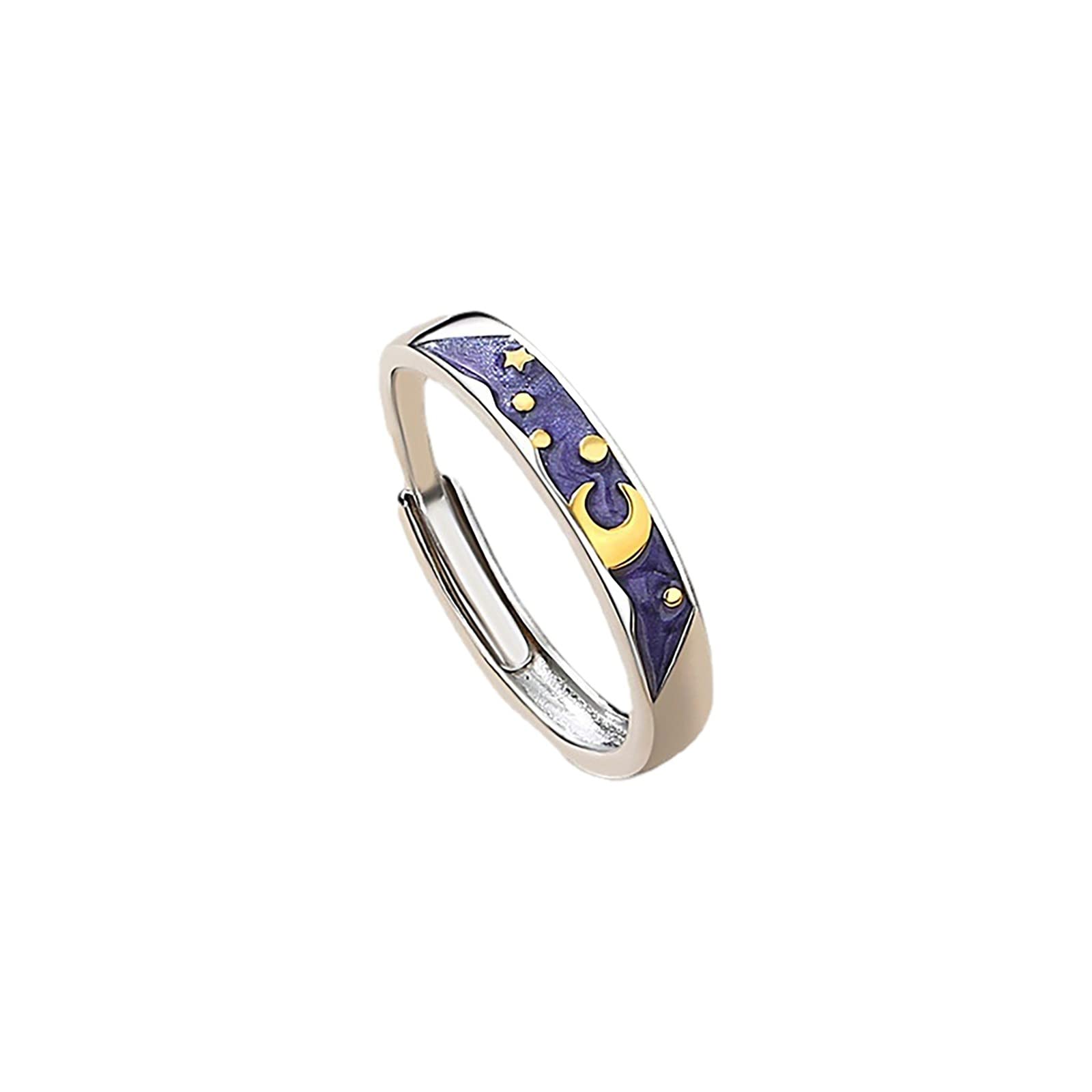 Trendy Adjustable Purple Moon & Sun Matching Rings for Women & Girls - Perfect for Gifts, Couple Jewelry, and Boho Fashion Accessories