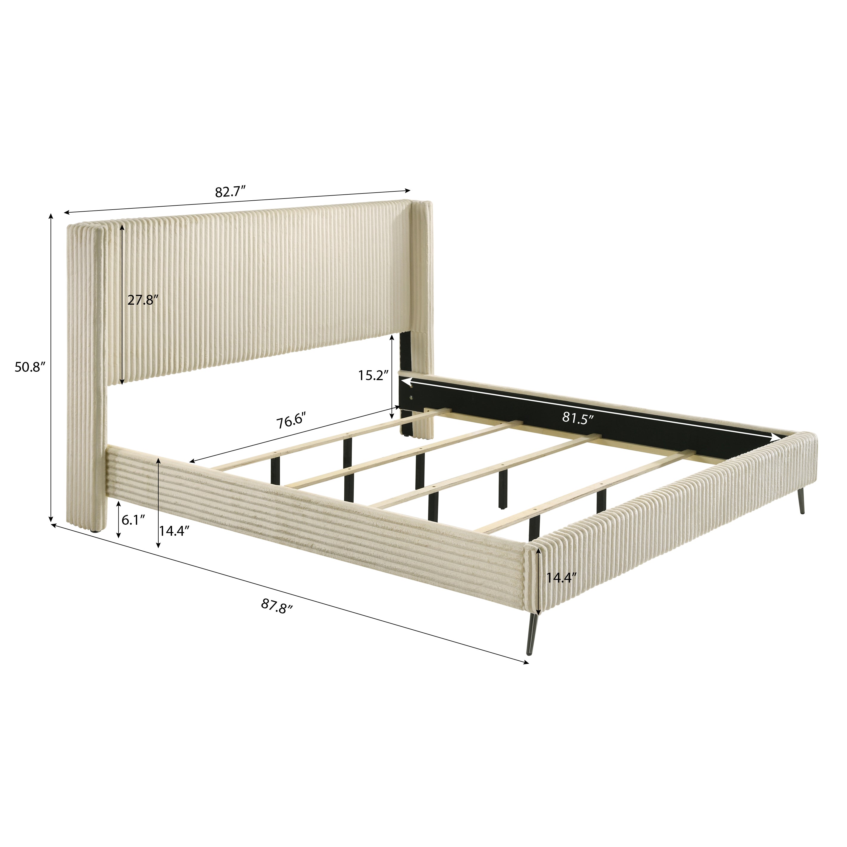 Roundhill Furniture Mavela Wide Wale Corduroy Upholstered Panel Bed with 2 Nightstands - Luxurious Bedroom Set for Modern Home Decor & Cozy Sleeping Experience