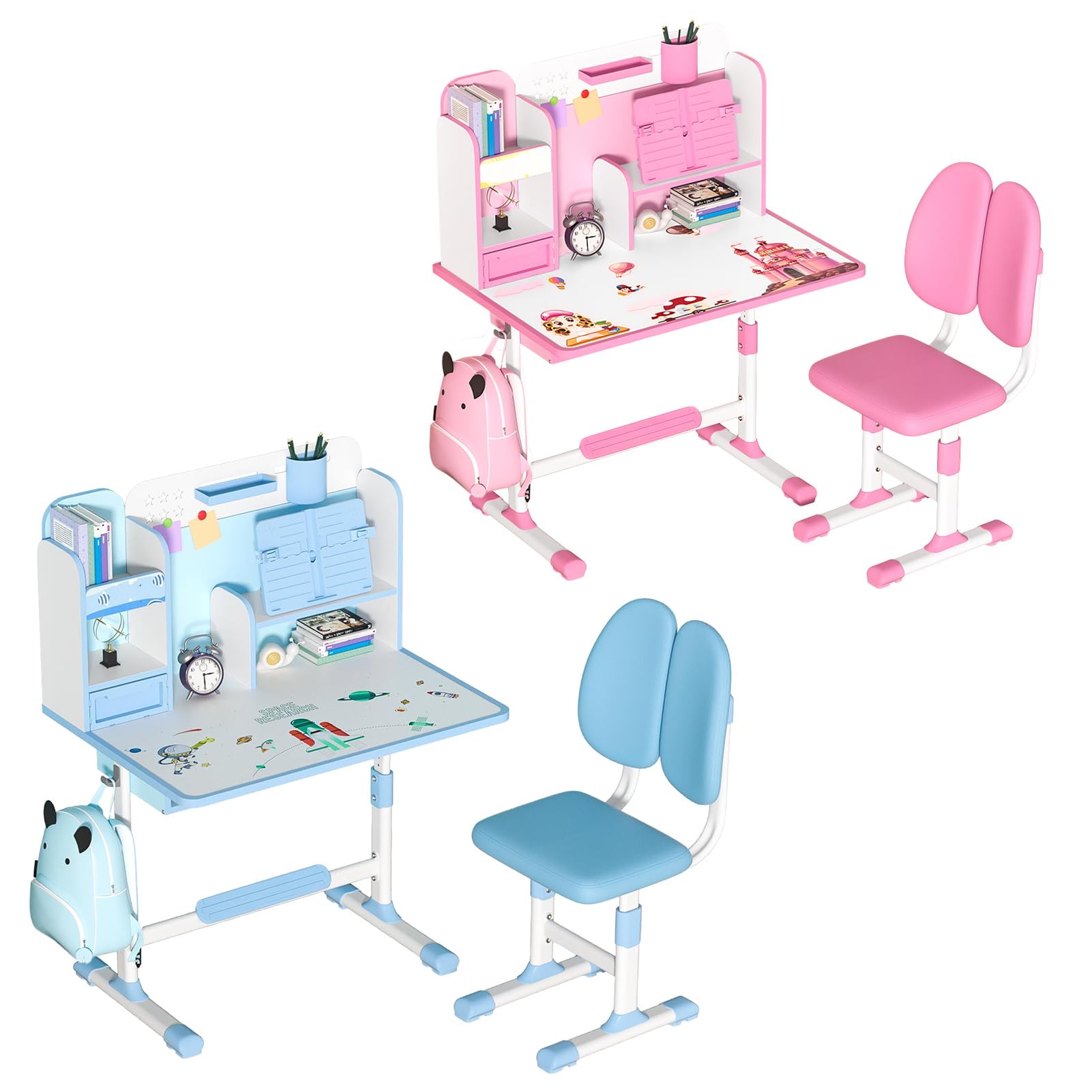 Adjustable Height Kids Desk and Chair Set with Widened Desktop & Storage Drawer - Ergonomic Study Table for Boys & Girls - Perfect for Homework, Online Learning & Small Spaces