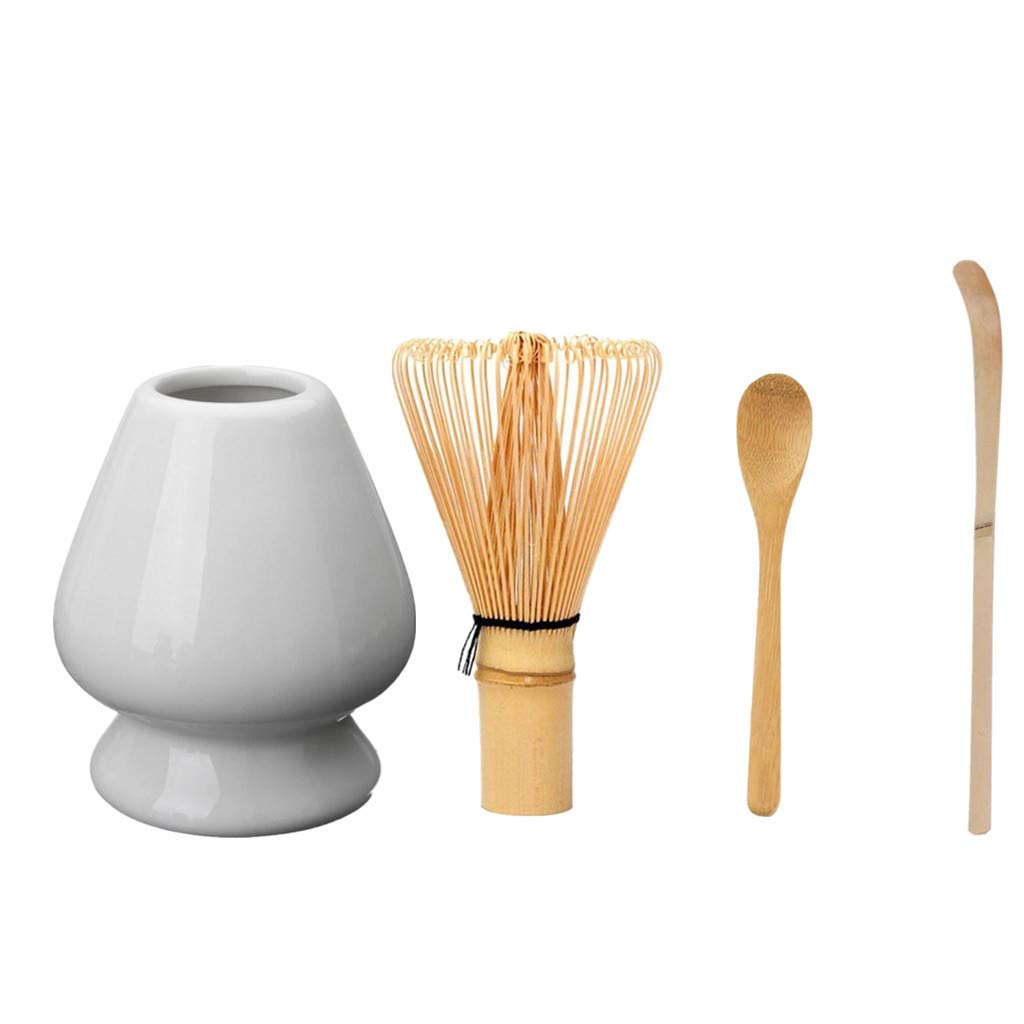 Premium Japanese Matcha Tea Set - Bamboo Scoop, Spoon, Whisk & Ceramic Holder for Authentic Tea Ceremony | Traditional Green Tea Preparation Tools | Perfect for Home Tea Rituals, Zen Meditation & Gift Giving (White)