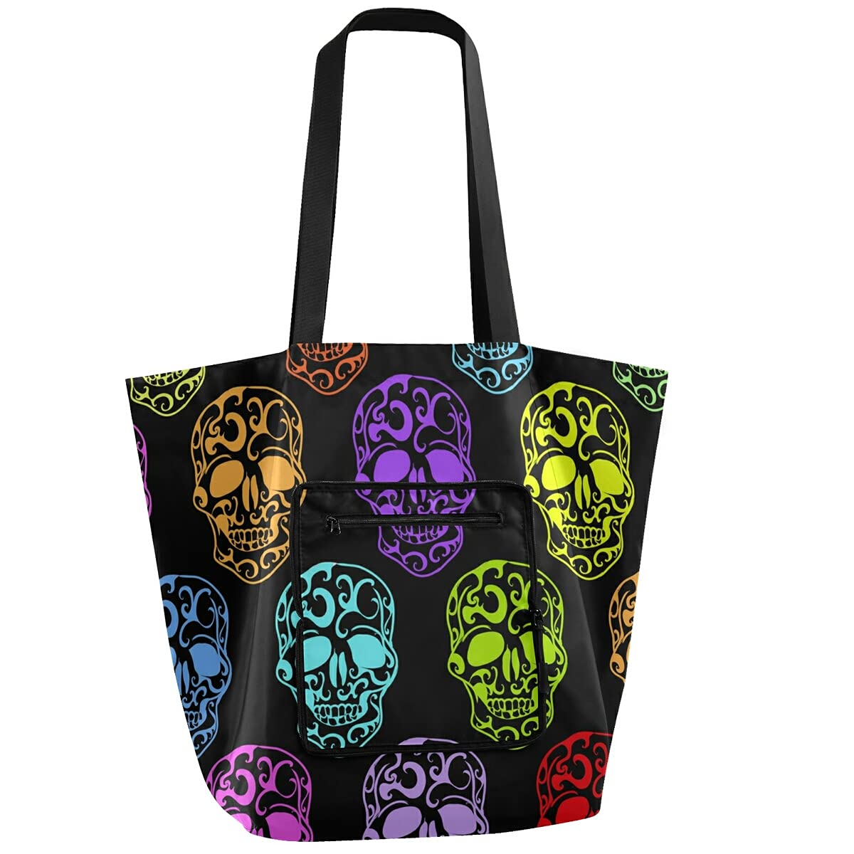 Colorful Skulls Reusable Grocery Tote Bags - Foldable Waterproof Shopping Bags for Women, Eco-Friendly & Washable with Handles - Perfect for Groceries, Camping, Travel, Beach, Picnics & Gift Giving