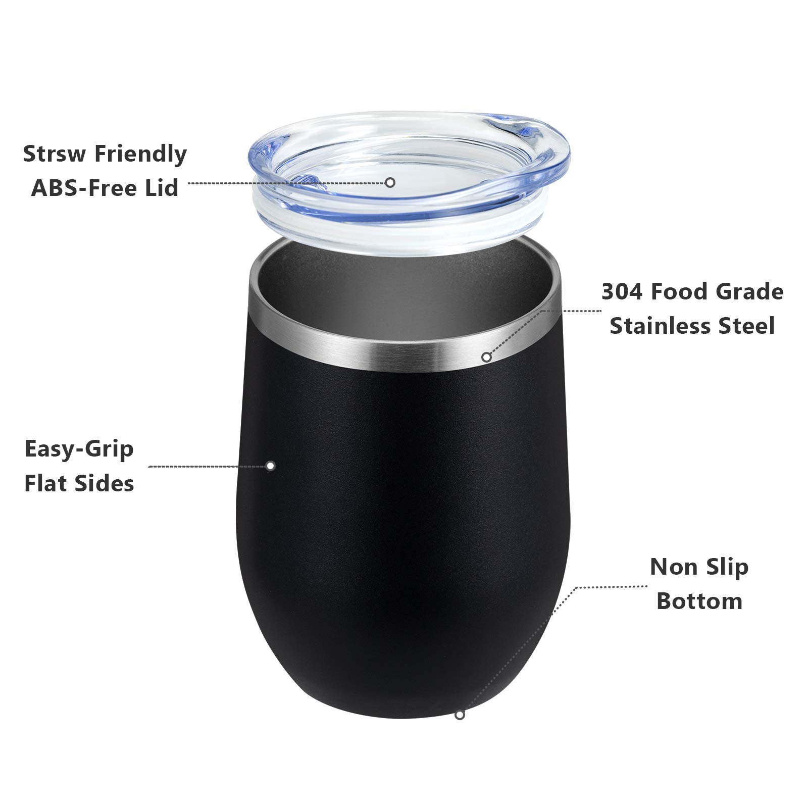 MEWAY 12oz/12 Pack Stainless Steel Wine Tumbler with Lid - Double Wall Vacuum Insulated Travel Mug for Wine, Coffee, Cocktails - Perfect for Outdoor Picnics, Parties, Camping & Gifts (Black, Set of 12)