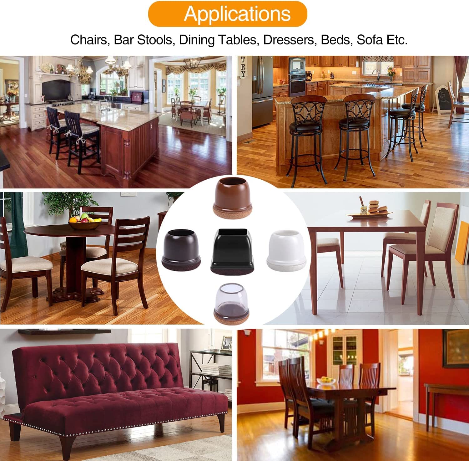 Black Felt Chair Leg Floor Protectors - 8 Pack Furniture Leg Caps for Hardwood Floors (Fits 1.1-1.3 Inch Legs) - Anti-Scratch & Noise Reduction for Dining Chairs, Office Chairs & Home Furniture - Protect Floors from Damage & Scratches