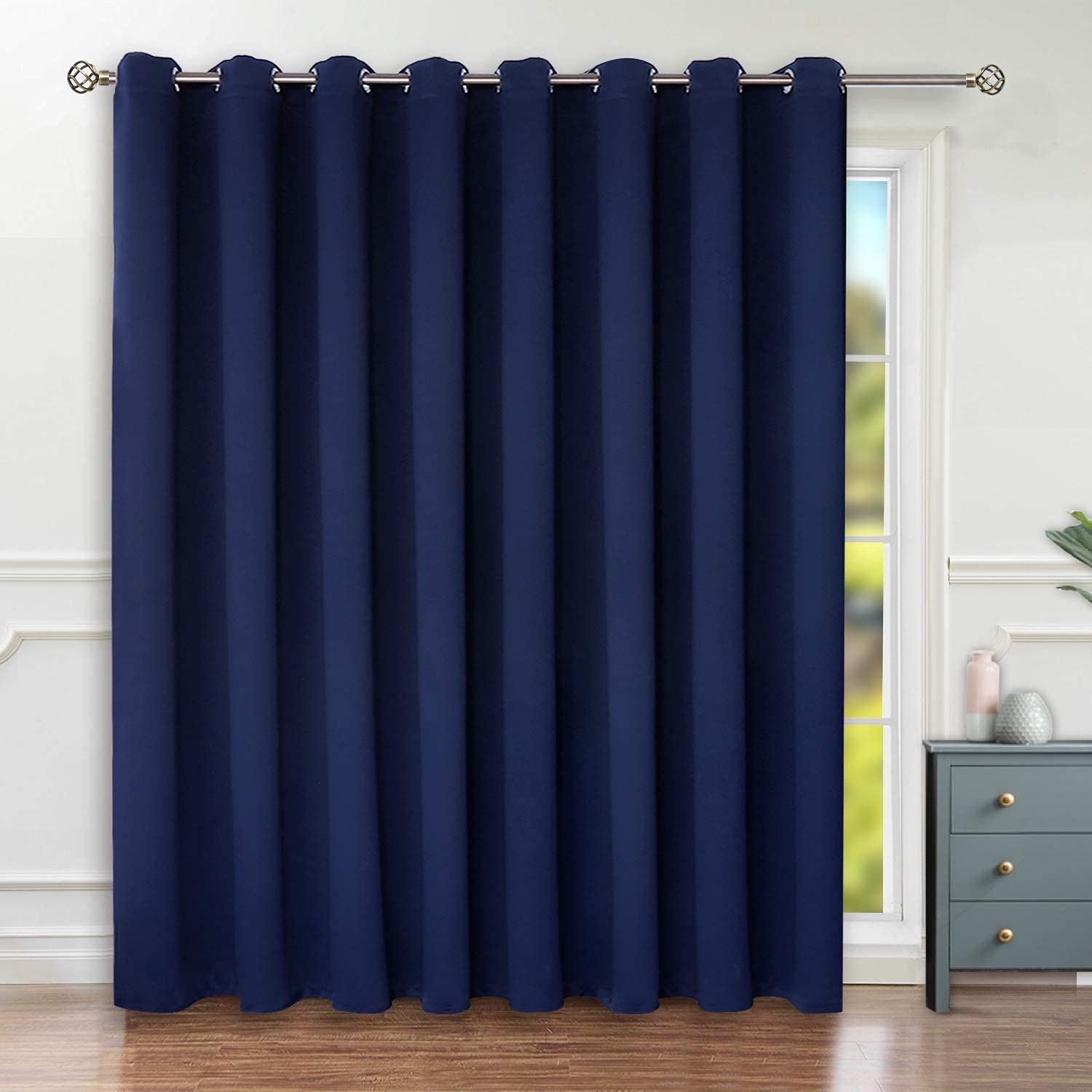 BGment Extra Wide 120-Inch Room Divider Curtain - 96 Inch Length Blackout Curtain for Living Room, Bedroom & Patio Sliding Door - Navy Blue Noise Reducing Privacy Curtain (1 Panel) - Perfect for Home Office, Nursery & Dorm Room Light Blocking