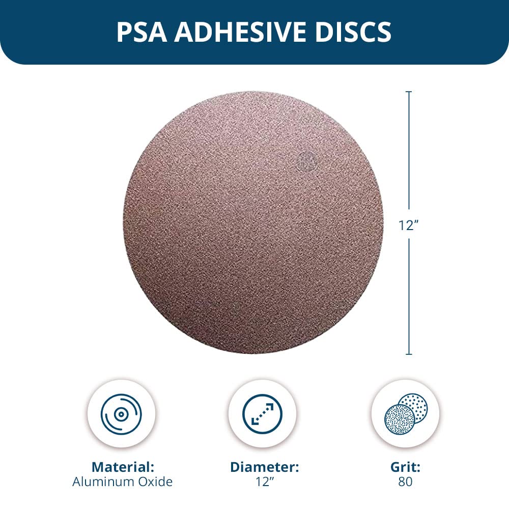Benchmark Abrasives 12 Inch PSA Gold Sanding Discs - 80 Grit Aluminum Oxide Adhesive Back Sandpaper for Automotive & Woodworking - 10 Pack - Perfect for Orbital Sanders & Surface Blending
