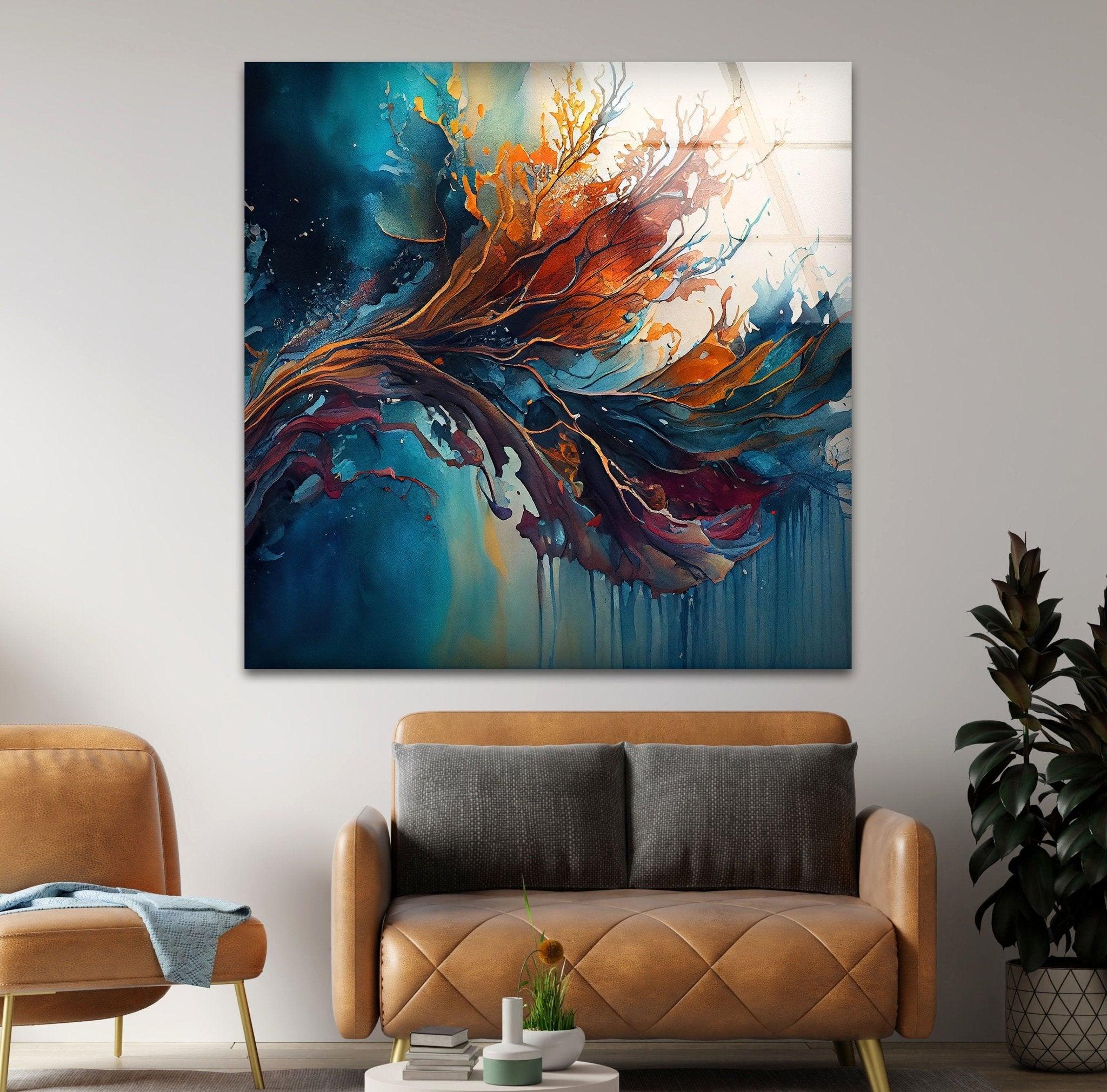Abstract Nature Painting Glass Wall Art - Modern Home Decor for Living Room, Bedroom & Office - Stunning Handmade Glass Artwork