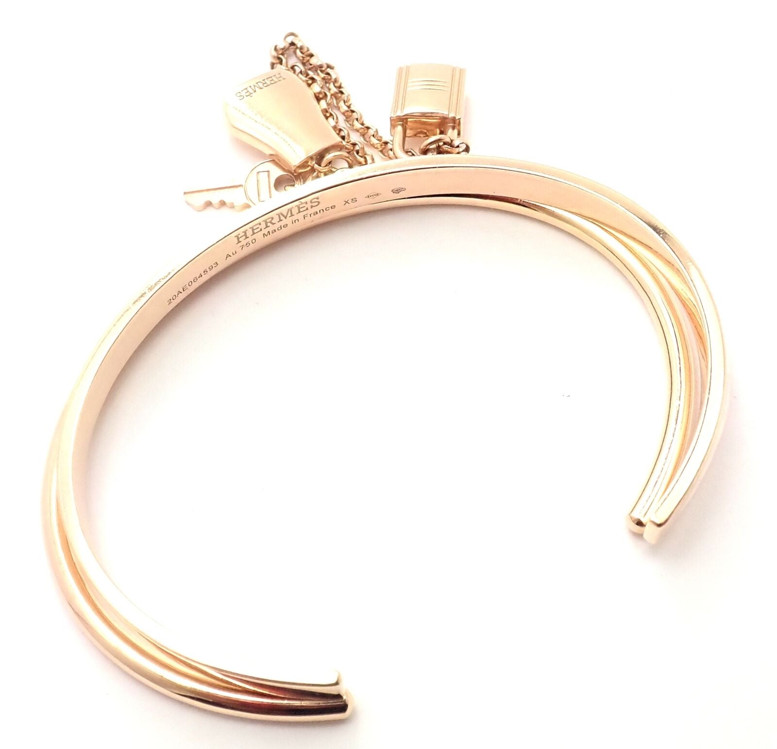 Authentic Hermes 18K Rose Gold Kelly Clochette Double Cuff Bangle Bracelet - Luxury Jewelry for Women, Perfect for Weddings, Parties & Special Occasions