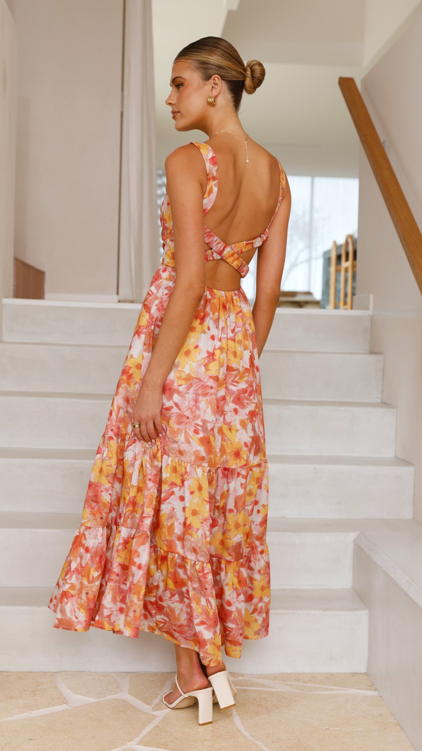 Bairbre Women's Maxi Dress - Orange Red Floral Print Summer Long Dress for Beach, Vacation & Casual Wear