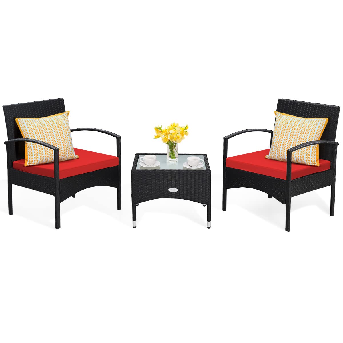 Tangkula 3-Piece Patio Furniture Set - Wicker Rattan Chairs with Coffee Table, Outdoor Conversation Set for Garden, Lawn, Backyard & Poolside (High Load Bearing) - Perfect for Relaxing, Entertaining & Outdoor Gatherings