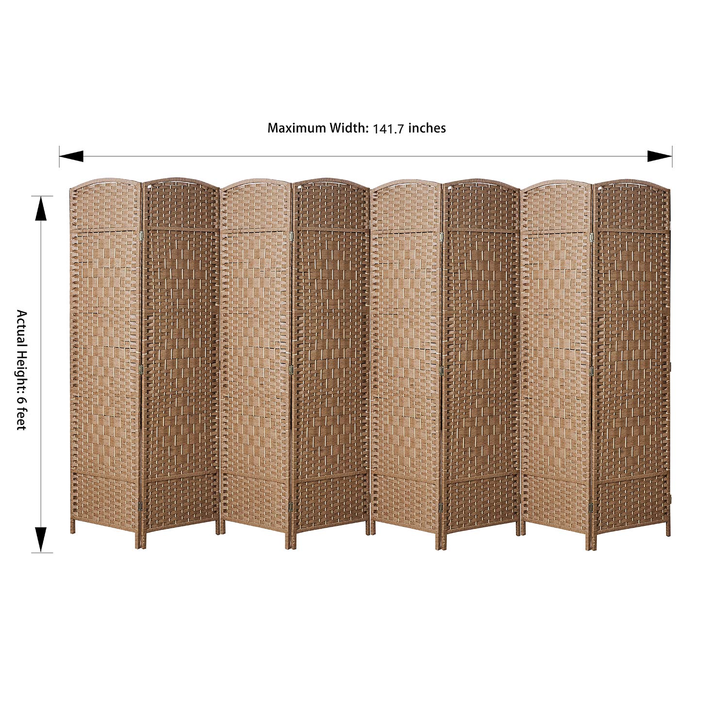 8 Panel Room Divider Screen - 6Ft Tall Extra Wide Folding Privacy Partition with Diamond Double-Woven Handcrafted Design for Bedroom, Office & Event Space Decoration