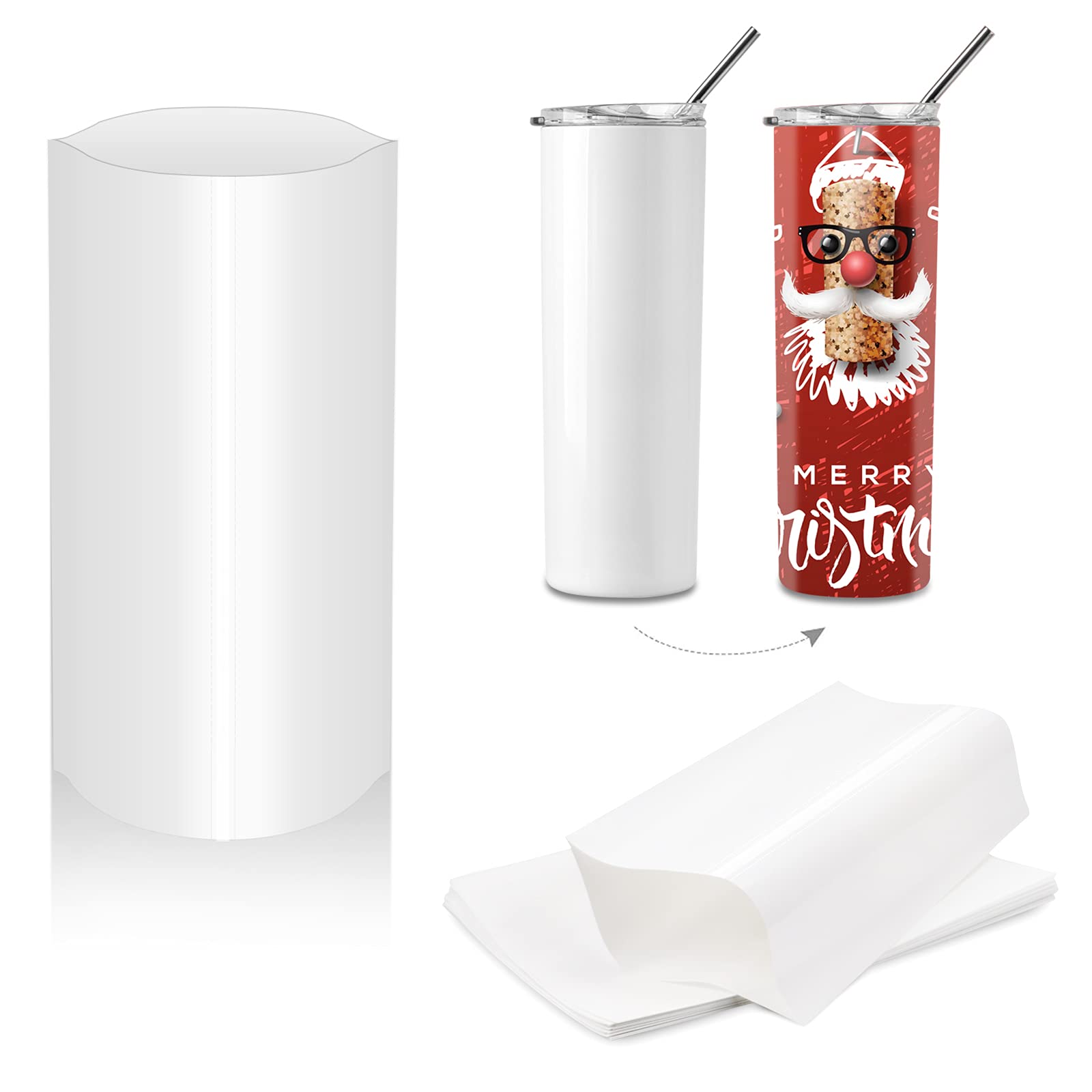 White 7x11 Inch Sublimation Shrink Wrap Film - Heat Transfer Shrink Wrap Tubes for Mugs, Tumblers & Blanks - 50 Pcs - Perfect for DIY Custom Drinkware & Personalized Gifts