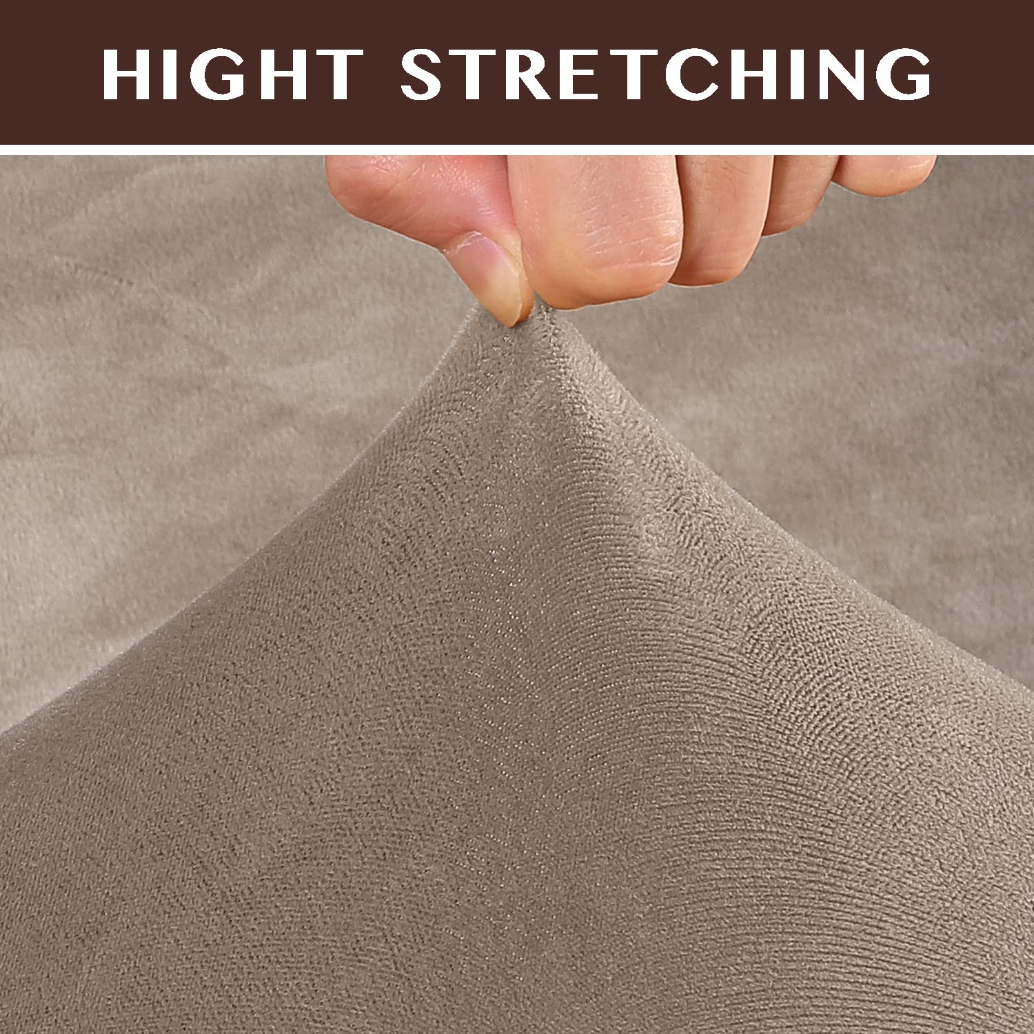 Stretch Velvet T Cushion Sofa Slipcovers - 2 Piece Elastic Couch Covers for 2-Seat Sofa, Thickened Fabric, Taupe - Perfect for Living Room, Home Decor & Furniture Protection