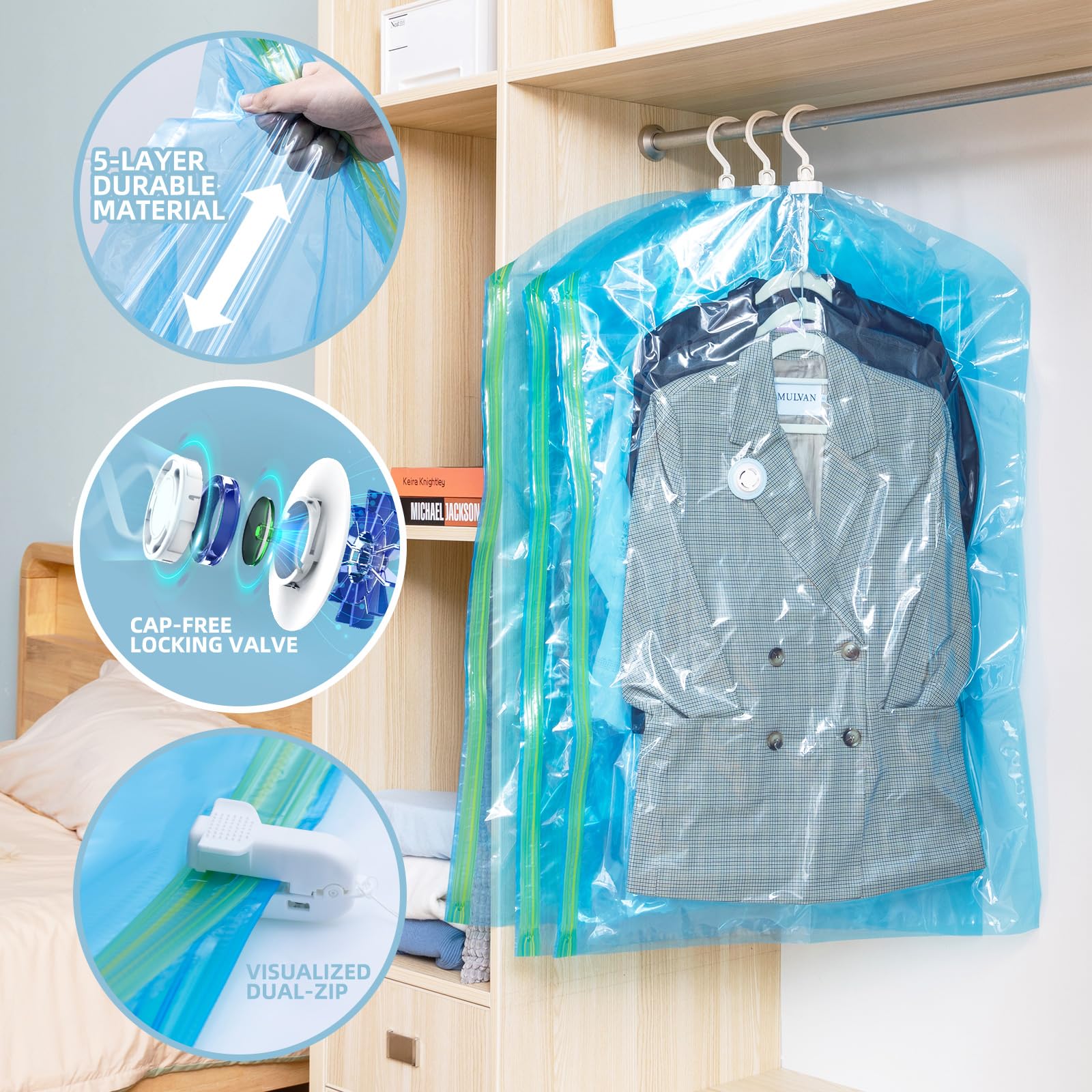 Vacuum Storage Bags 4 Pack (41.3x27.6 Inch) - Space Saving Hanging Garment Bags for Clothes, Jackets, Suits & Dresses | Closet Organizer for Seasonal Clothing Storage | Perfect for Travel, Moving & Home Organization